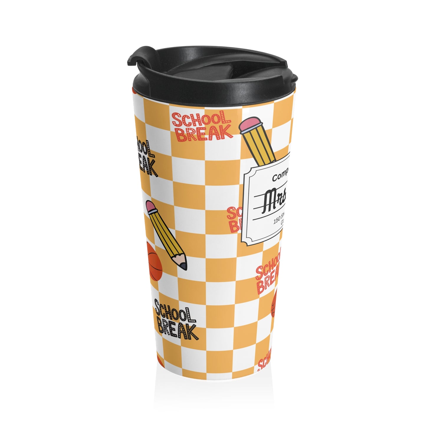Customizable Orange Schoolyard Chic Composition Book Inspired Travel Mug, Personalized Gift for Teachers, Back to School Drinkware, Christmas Present, Stylish Coffee Cup