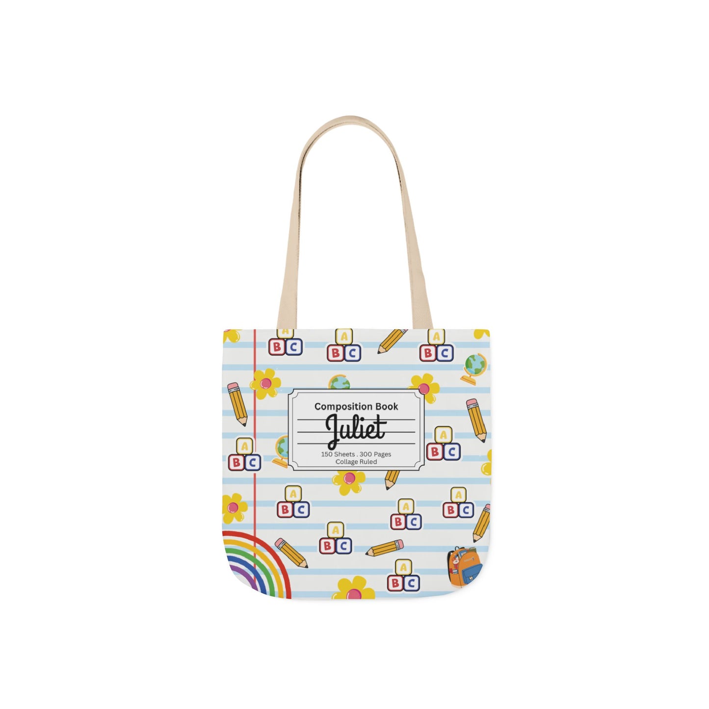 Personalized White Schoolyard Chic Composition Book Inspired Canvas Tote Bag with Colorful Straps, Cute School Bag, Eco-Friendly Tote, Back to School Shopping Bag, Teacher Gift Idea
