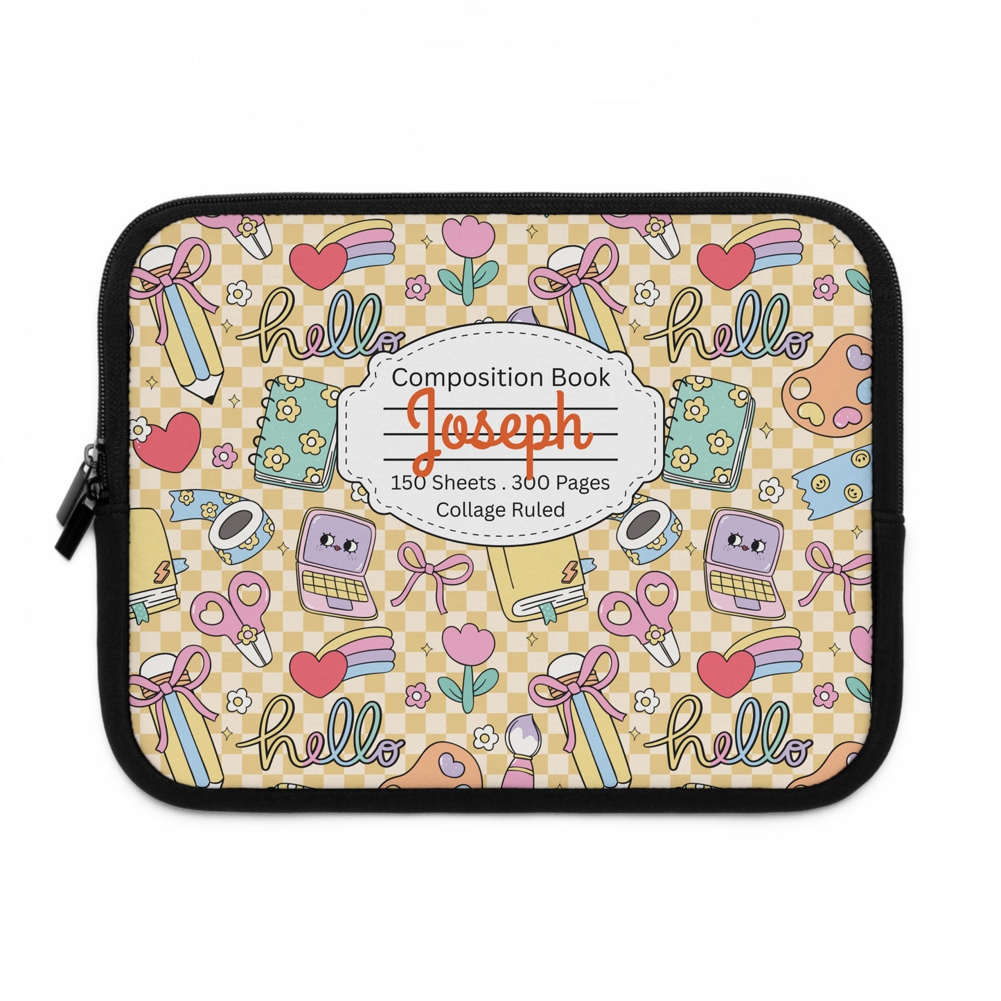 Personalized Doodle Daydream Laptop Sleeve with Composition Book Inspired Design, Customizable Tech Case, School Supplies, Gift for Students, College Essentials, Back to School