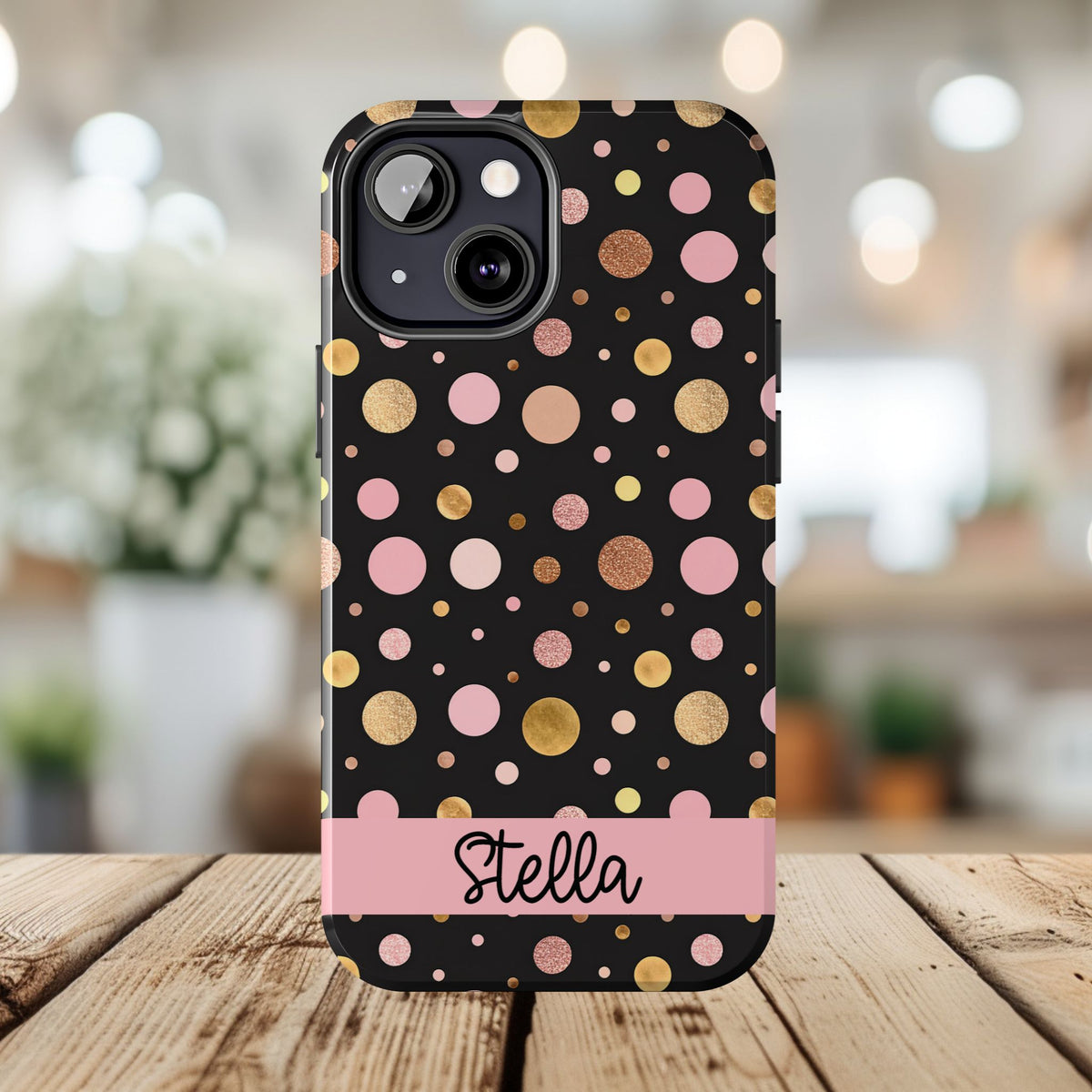 Personalized Gold & Pink Confetti Tough Phone Case — Glitter Dot Protective Phone Cover