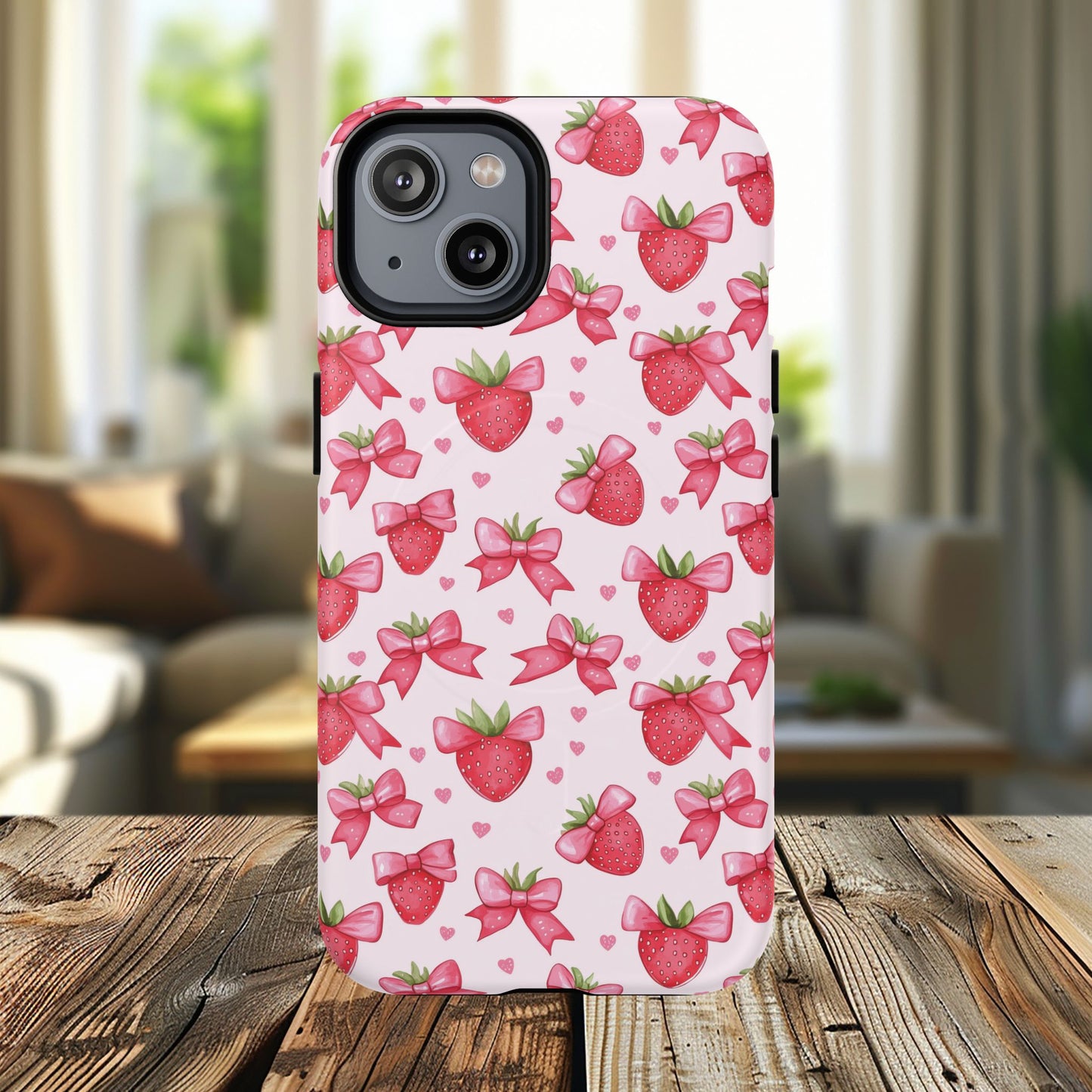 Strawberry Coquette Sweetheart Magnetic iPhone Case, Cute iPhone Cover, Gift for Her, Floral Tech Accessory, Stylish Protection, Mother's Day Gift