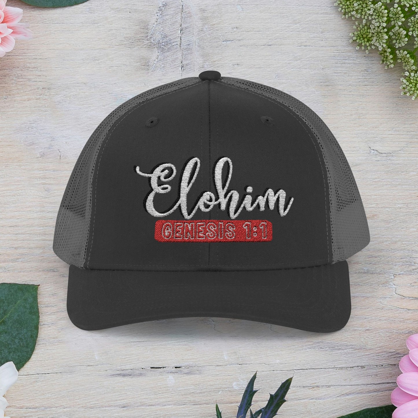 Script Embroidery ''Elohim'' Faith Snapback Trucker Cap - Religious Hat, Stylish Accessory, Gift for Believers, Casual Wear, Outdoor Events, Faith-Based, Name of GOD.