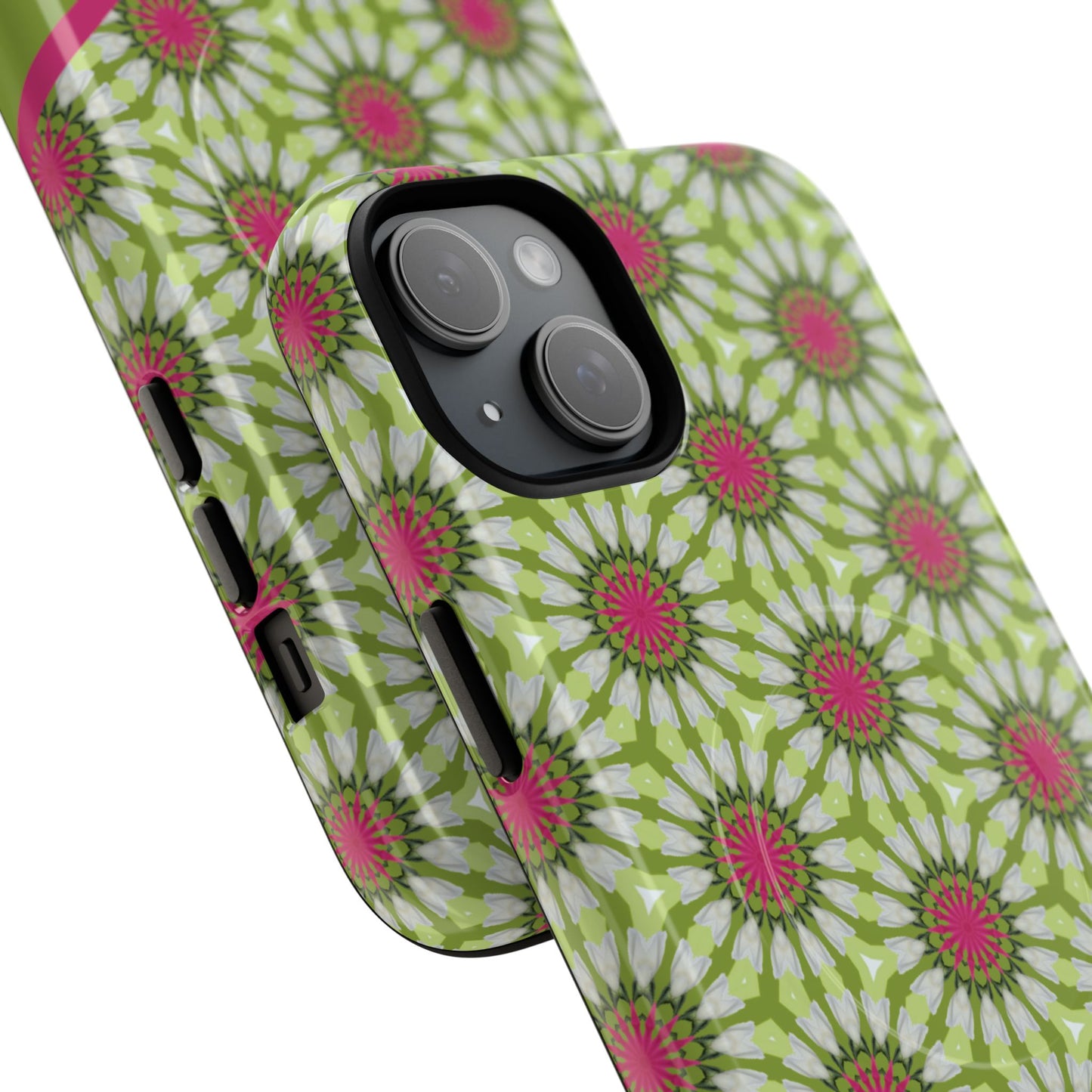 Personalized Meadow Mandala Bloom Vibrant Flower  — Green & Pink Geometric Daisy Design