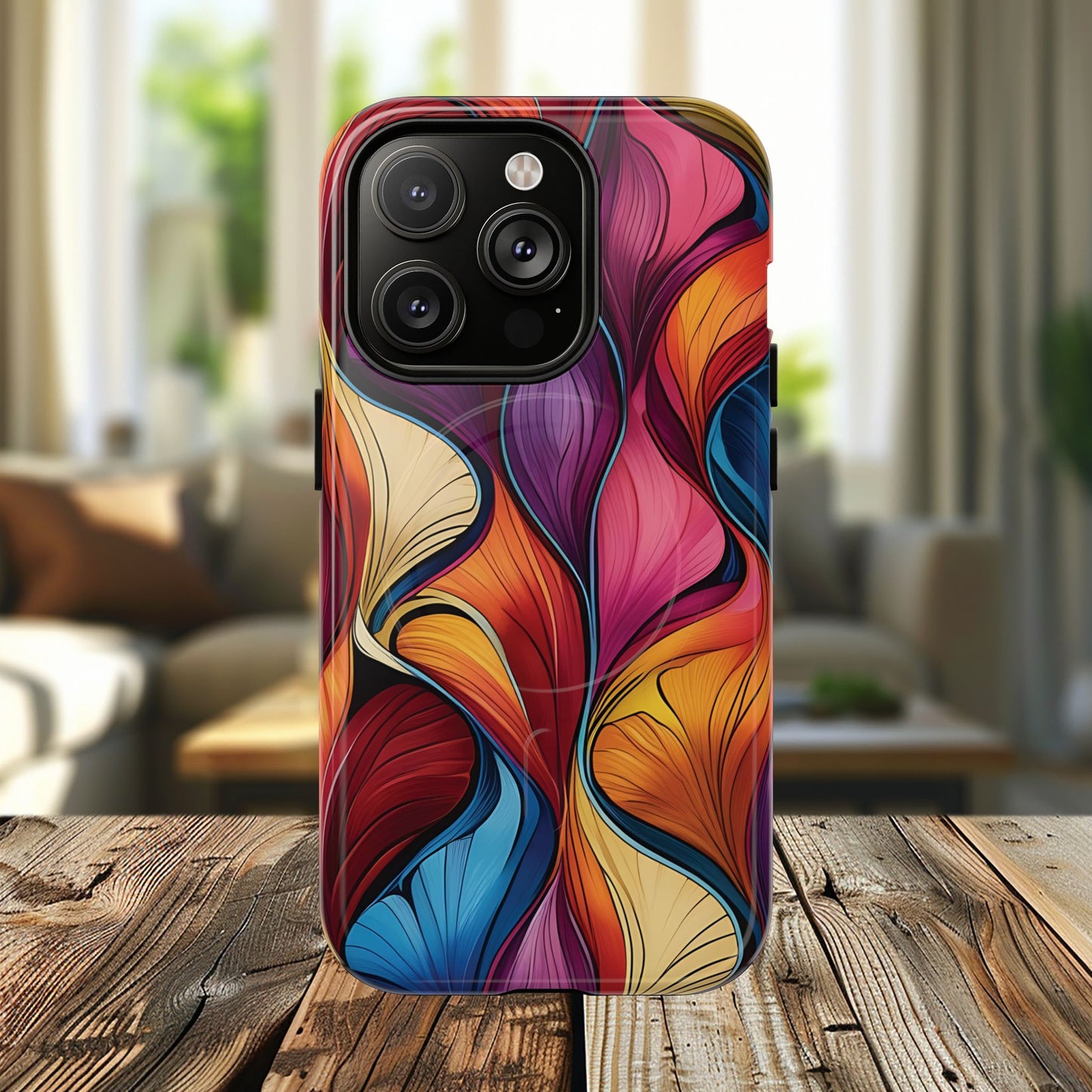 Vibrant Leaf Wave Tough Magnetic Phone Case, Vibrant Smartphone Cover, Unique Protective Case for Gifts, Phone Accessories, Trendy Design