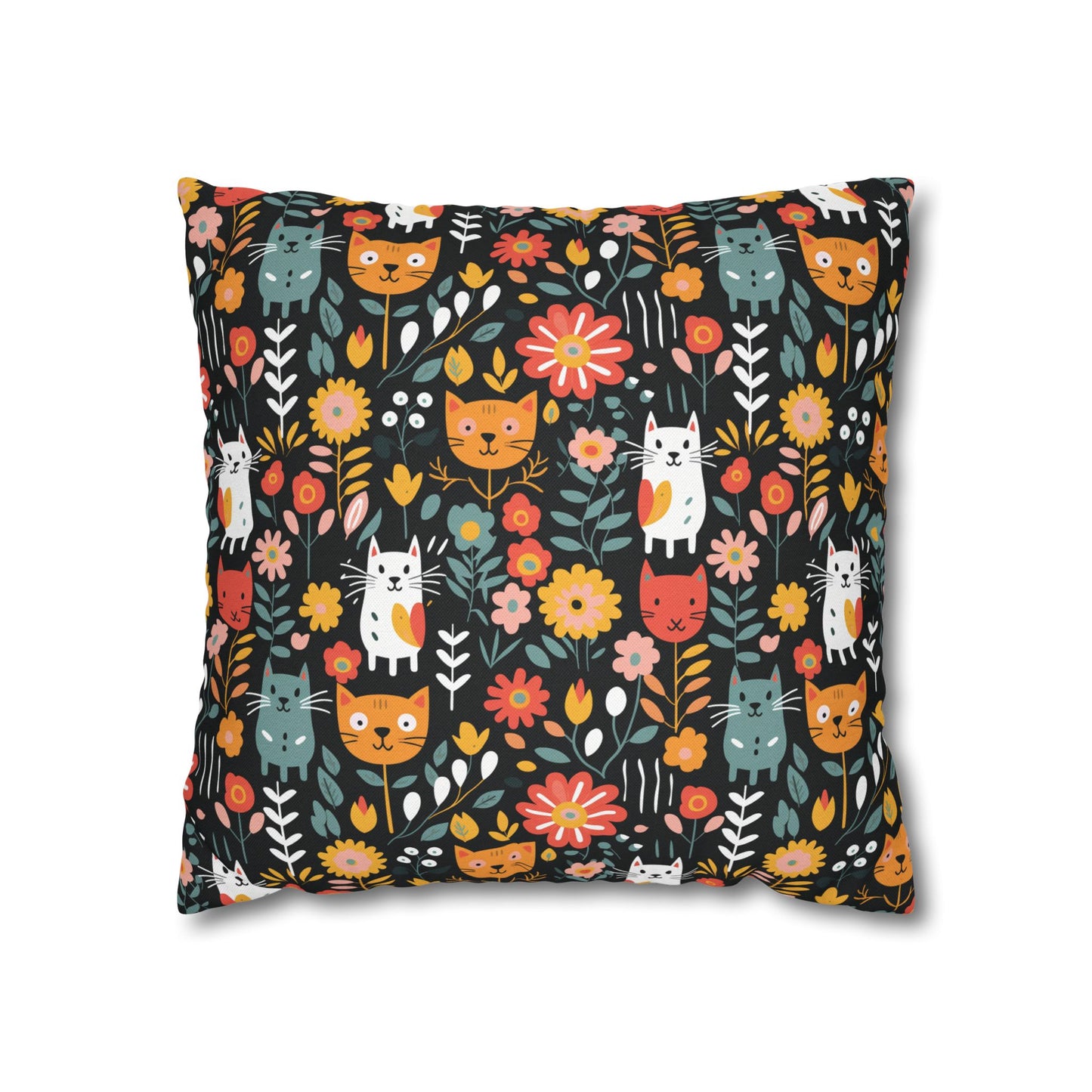 Whimsical Feline Garden Spun Polyester Square Pillow