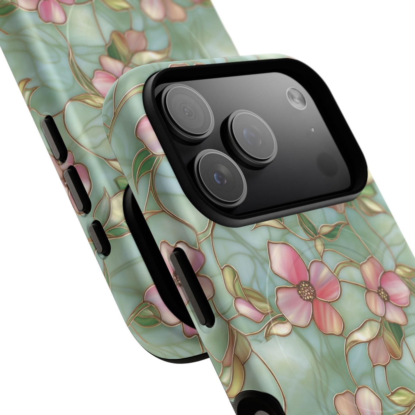 Aqua Bloom Serenity Tough iPhone Magnetic Cases, Cute Flower Design, Stylish Protection, Gift for Her, Trendy Accessories, iPhone MagSafe Accessory.