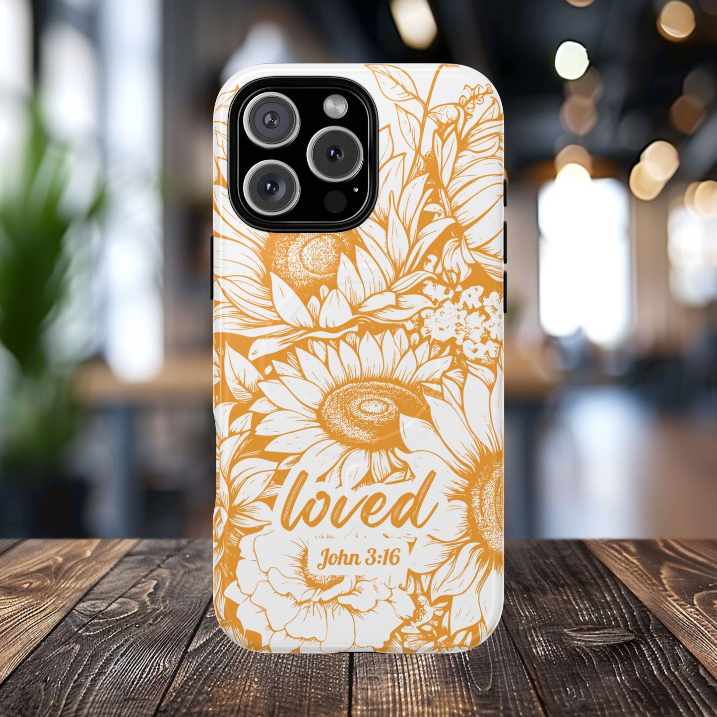 Loved John 3:16, Inspirational Gift, Tough iPhone Magnetic Case Scripture, Sunflower Bible Verse, MagSafe® iPhone® Tough Case, iPhone 14, iPhone 15, iPhone 16, Pro, Pro Max, Plus