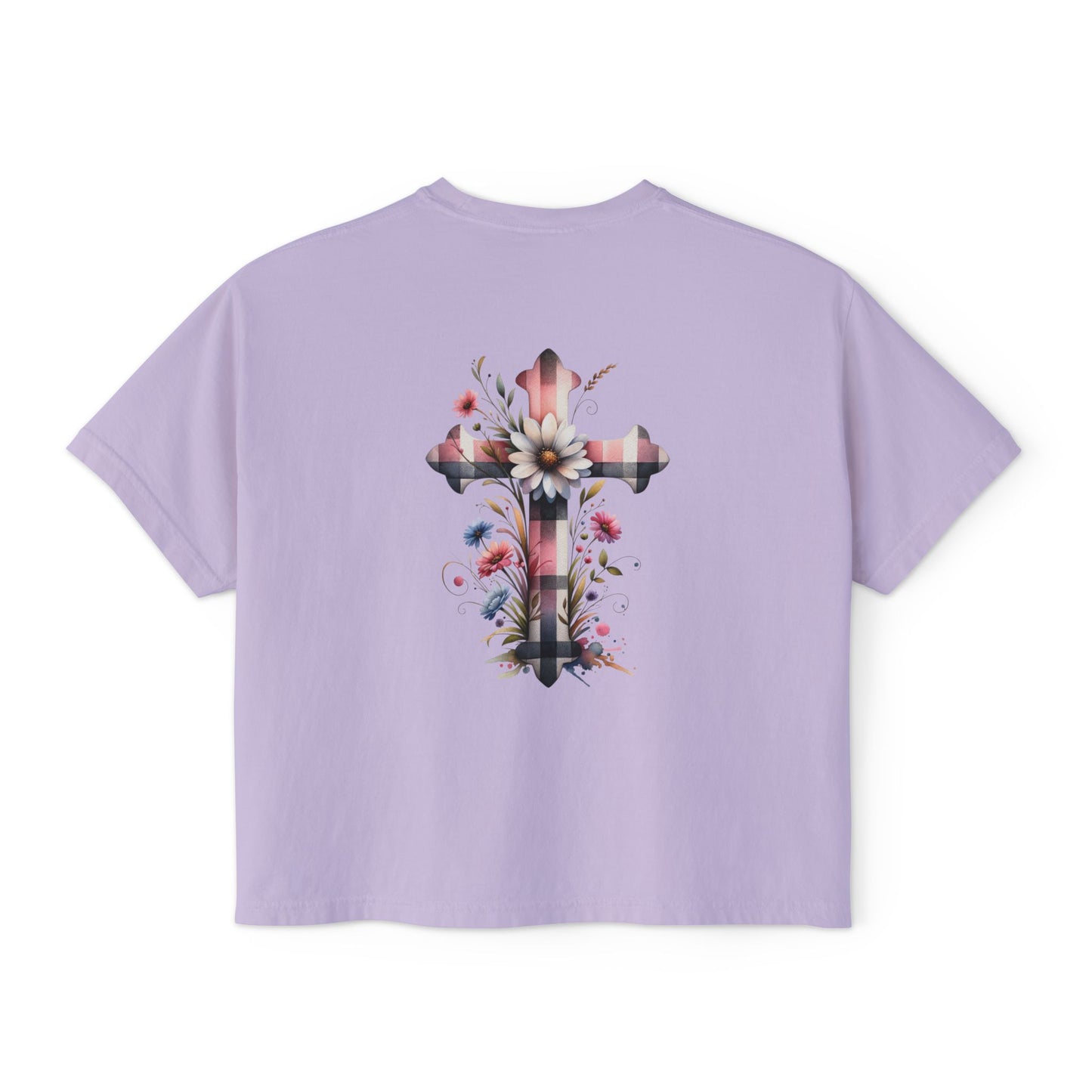 Faith and Floral Cross Women's Comfort Colors Boxy Tee