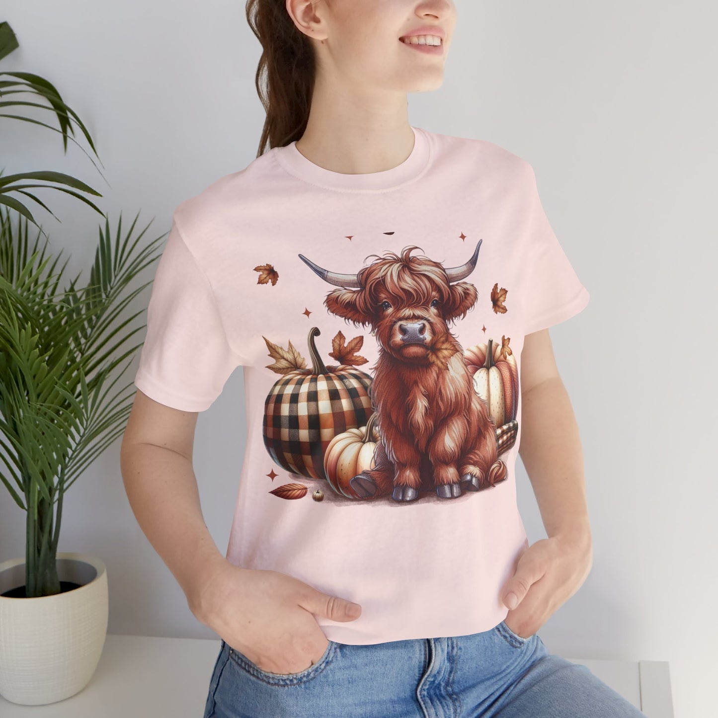 Autumn Highland Cow Charm Unisex Jersey Short Sleeve Tee