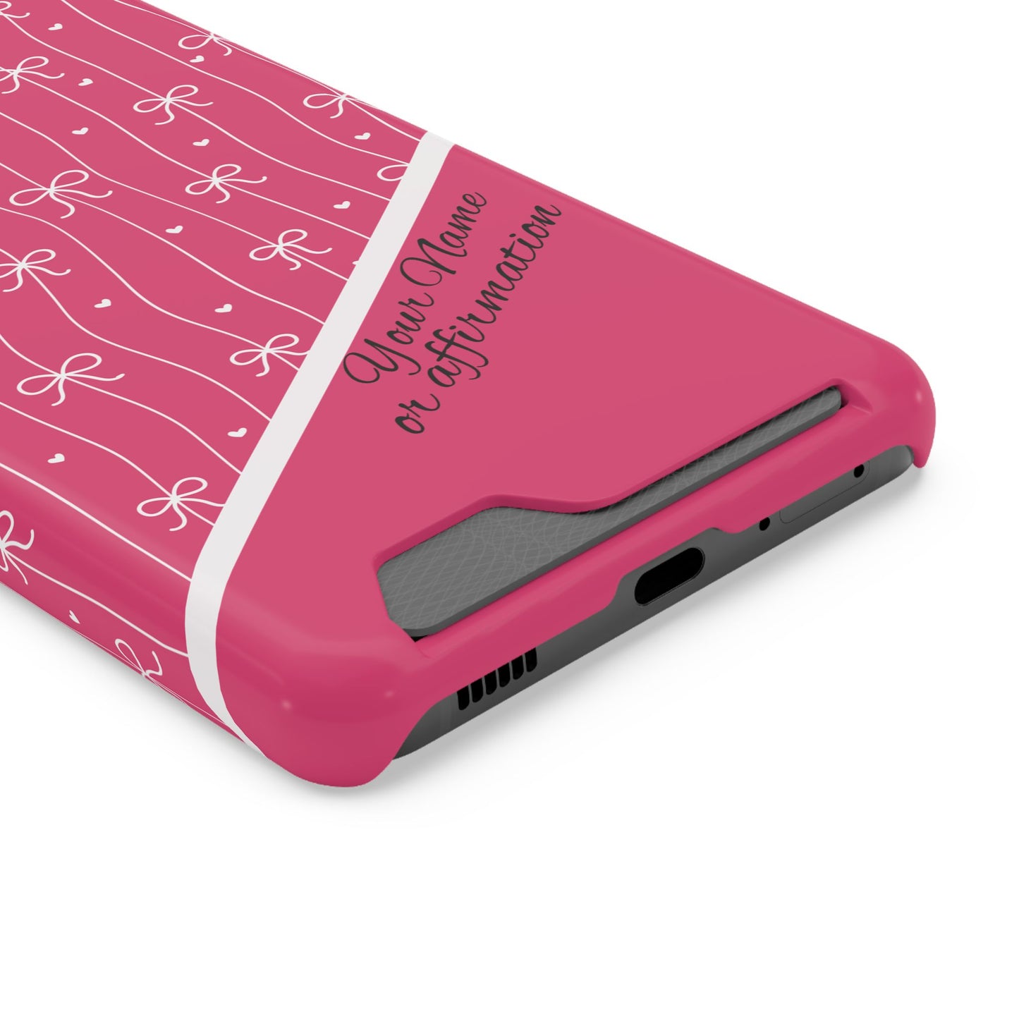 Personalized Pink Bow Coquette iPhone and Samsung Card Case — Custom Name or Affirmation