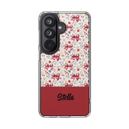 Personalized Rosette Coquette Floral Bow Clear iPhone, Samsung Cases — Custom Name Phone Cover