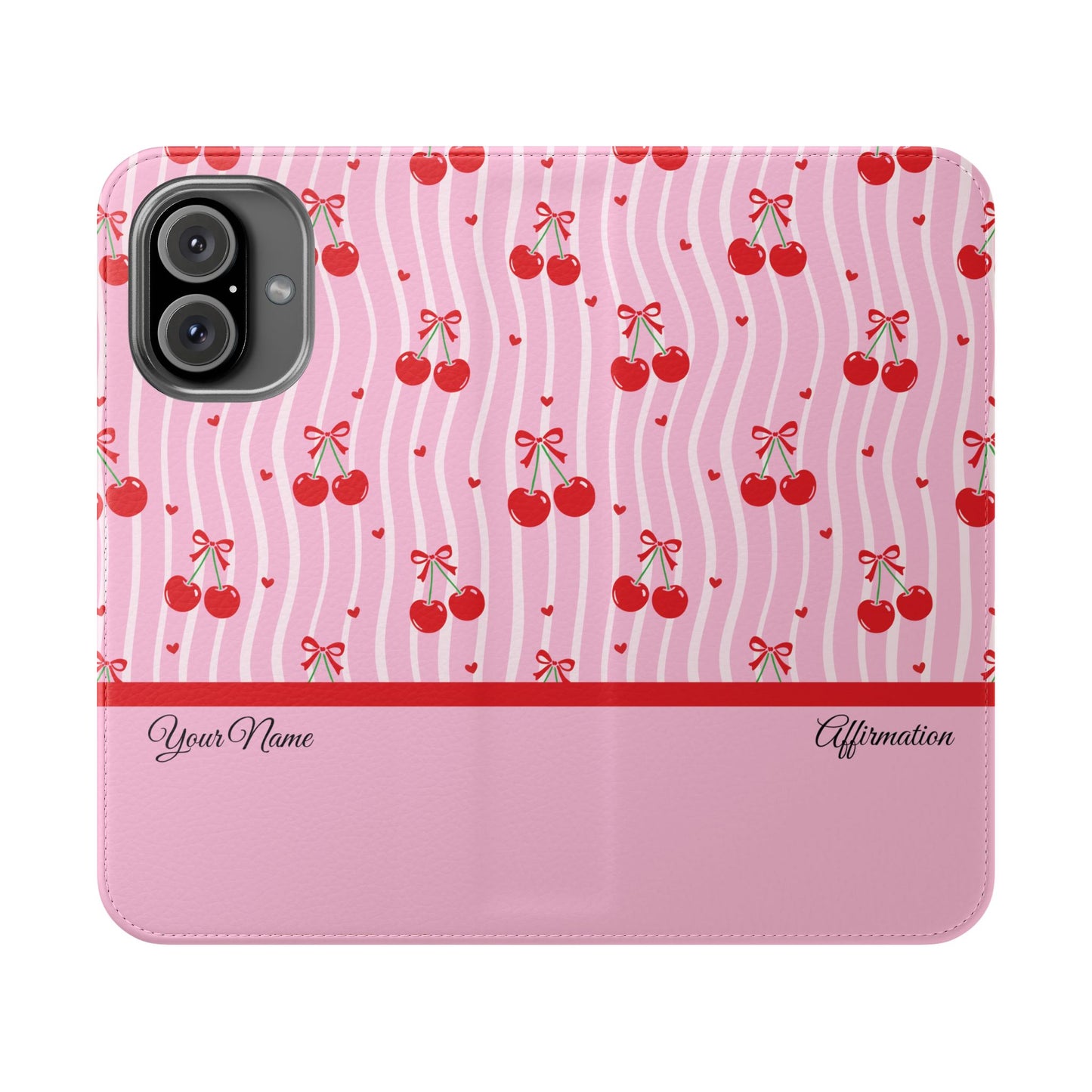 Personalized Cherry Blossom Dreams Flip iPhone and Samsung Cases — Wallet Folio with Name & Affirmation.