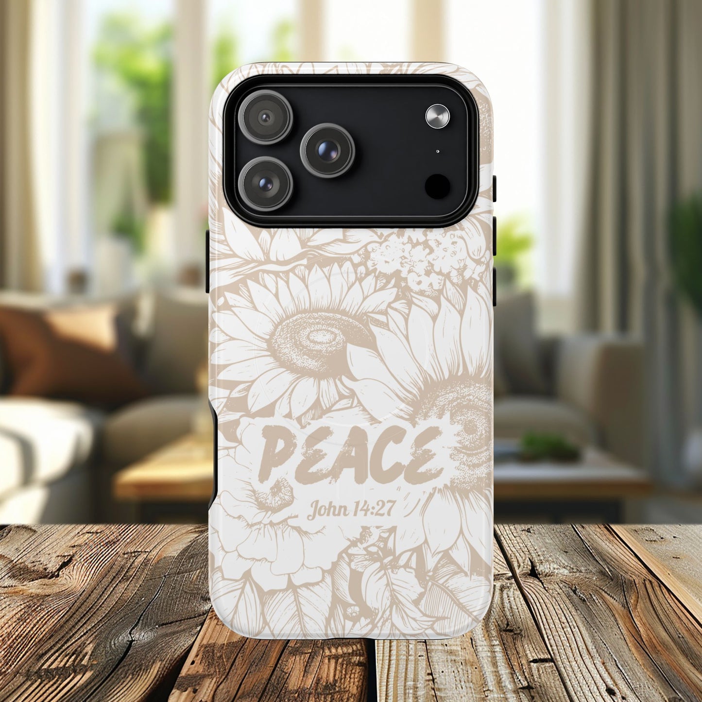 Peace I Leave with You John 14:27, Inspirational Gift, Tough iPhone Magnetic Case Scripture, Sunflower Bible Verse, MagSafe® iPhone® Tough Case, iPhone 14, iPhone 15, iPhone 16, Pro, Pro Max, Plus.