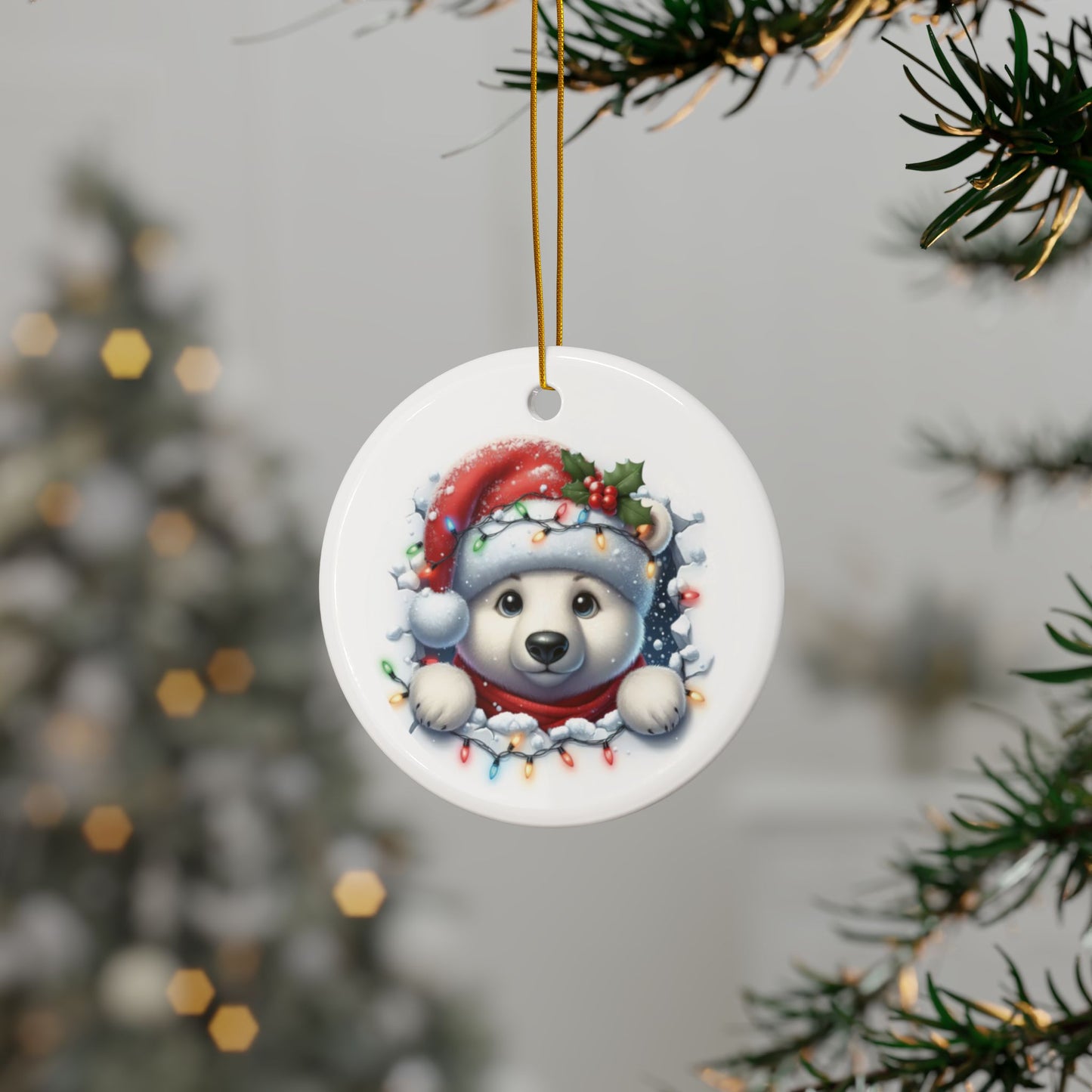 Polar Bear Ceramic Ornaments, 2-Side Print, (1pc, 3pcs, 5pcs, 10pcs)