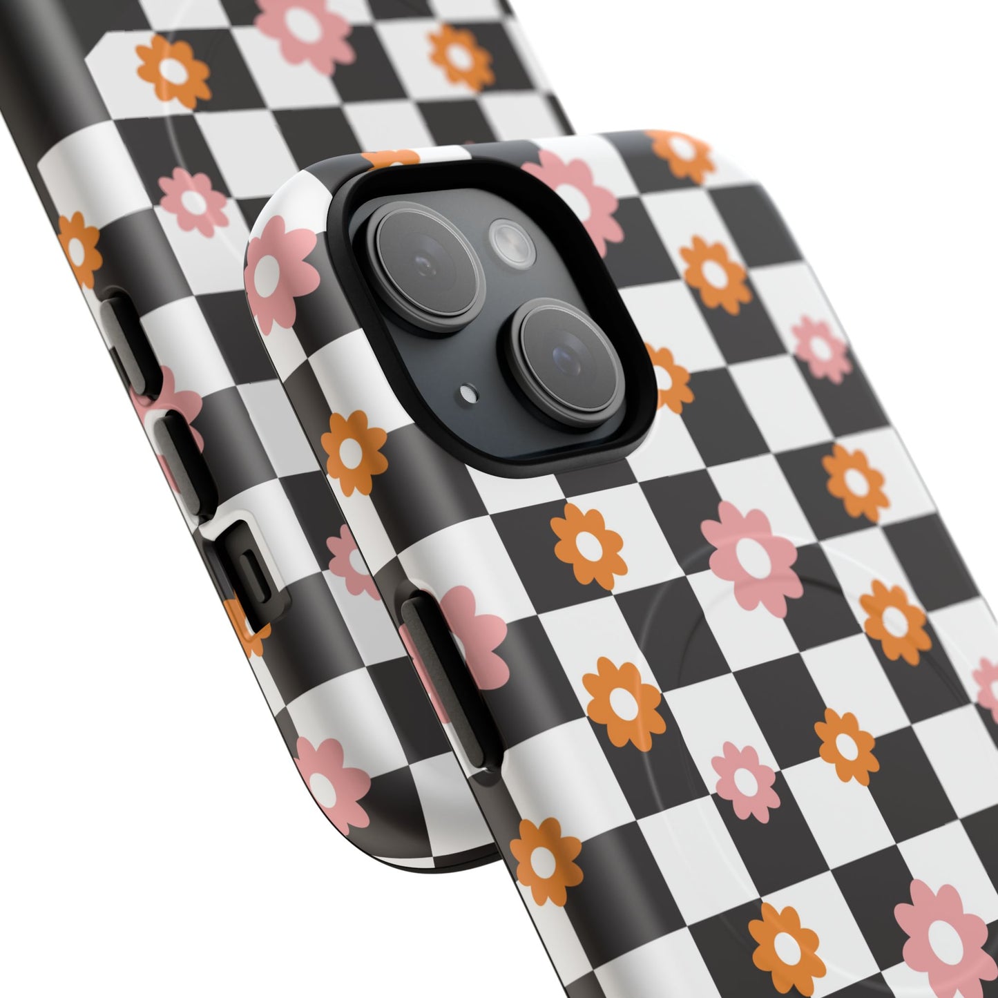 Groovy Checkered Bloom iPhone Case, Tough Magnetic Cases for Women, Stylish iPhone Cover, Trendy Floral Print, Gift for Her, Everyday Accessories