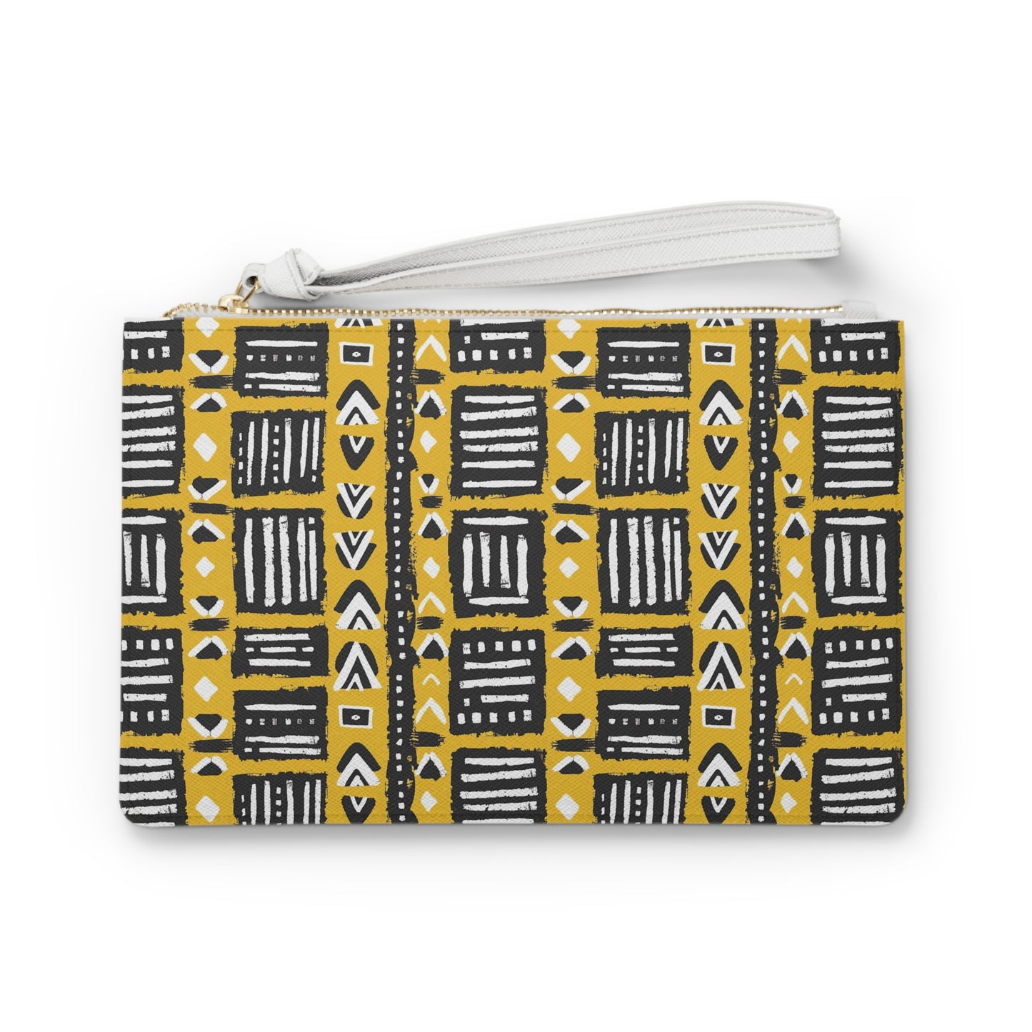 Tribal Vibes Clutch Bag - Vegan Leather Saffiano Pattern Fashionista On-the-Go Zip Fastening Wrist Strap.