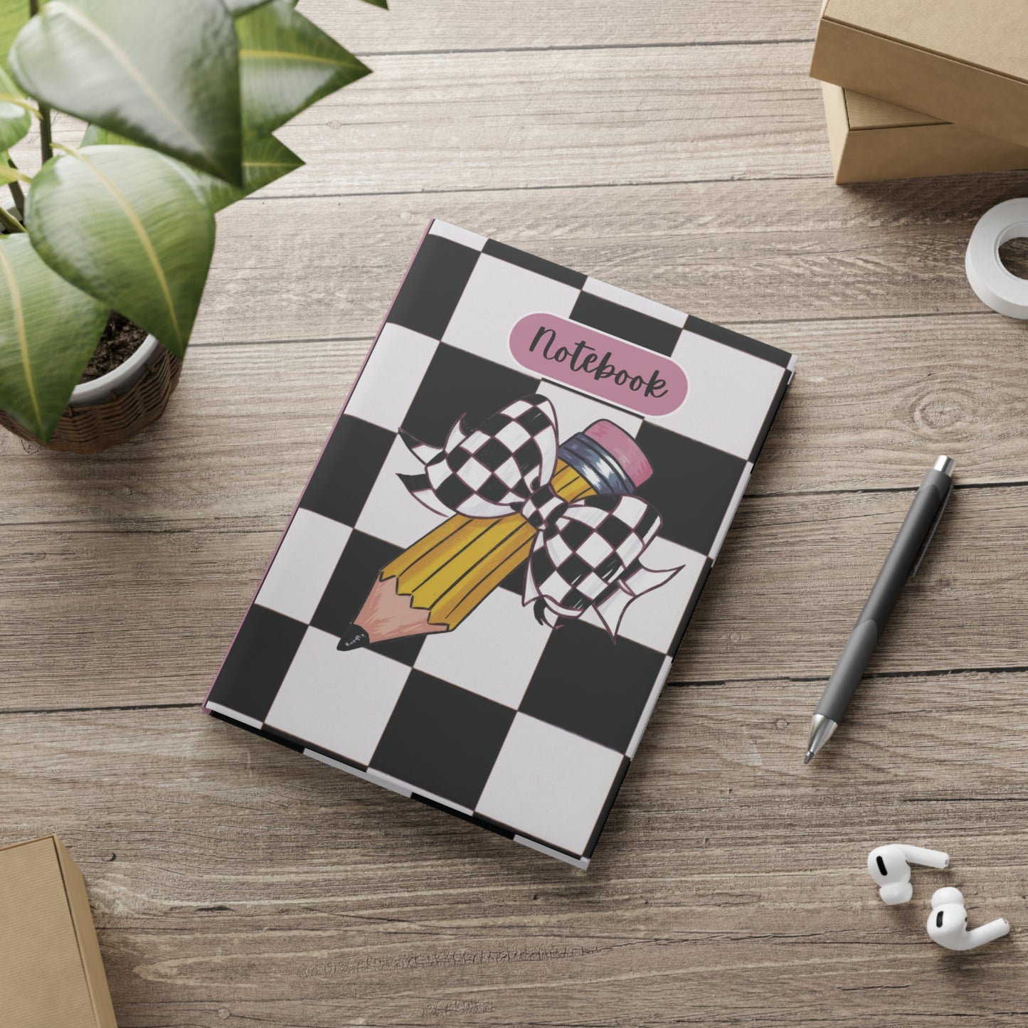 Black Checkered Charm Hardcover Notebook with Puffy Covers (PY)