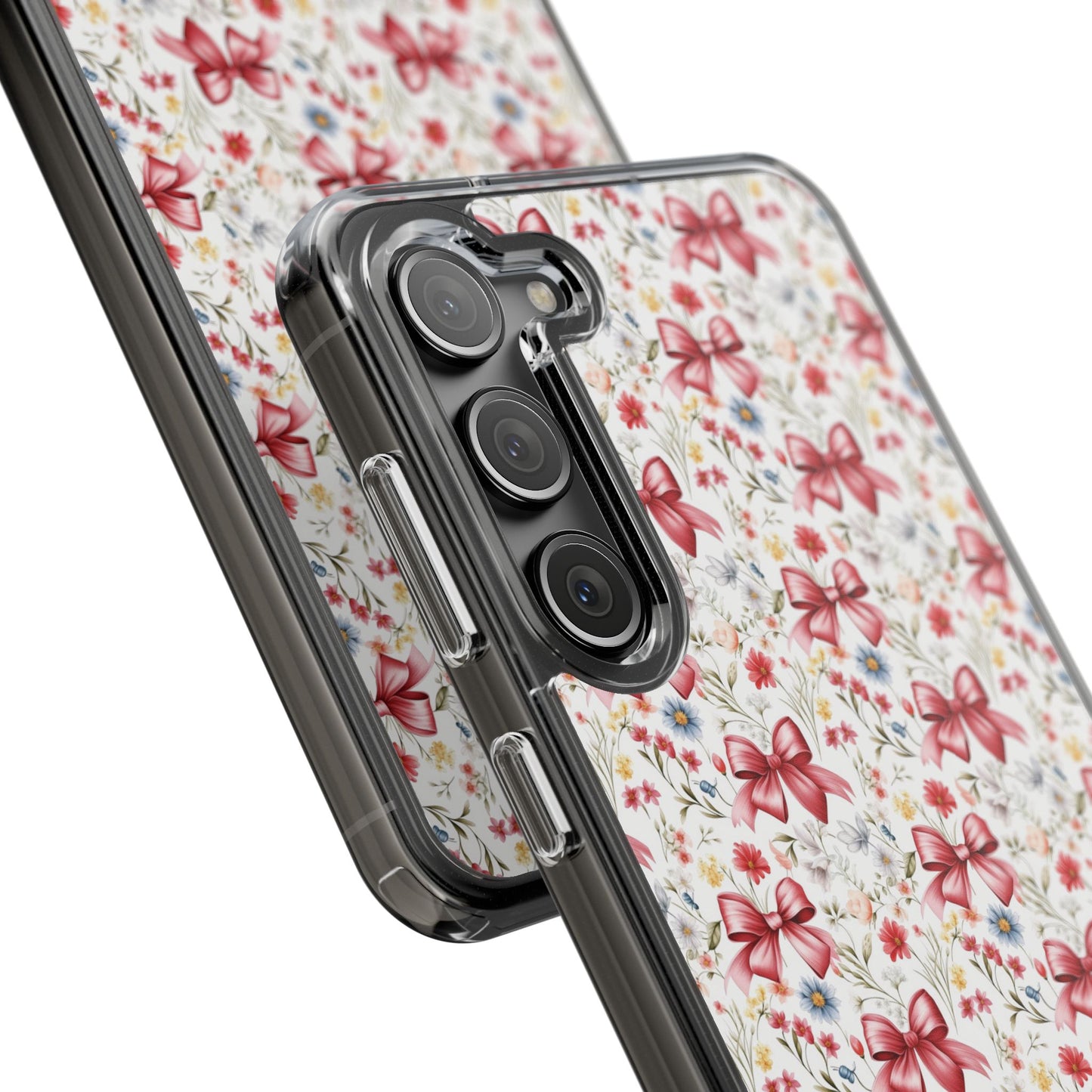 Personalized Rosette Coquette Floral Bow Clear iPhone, Samsung Cases — Custom Name Phone Cover