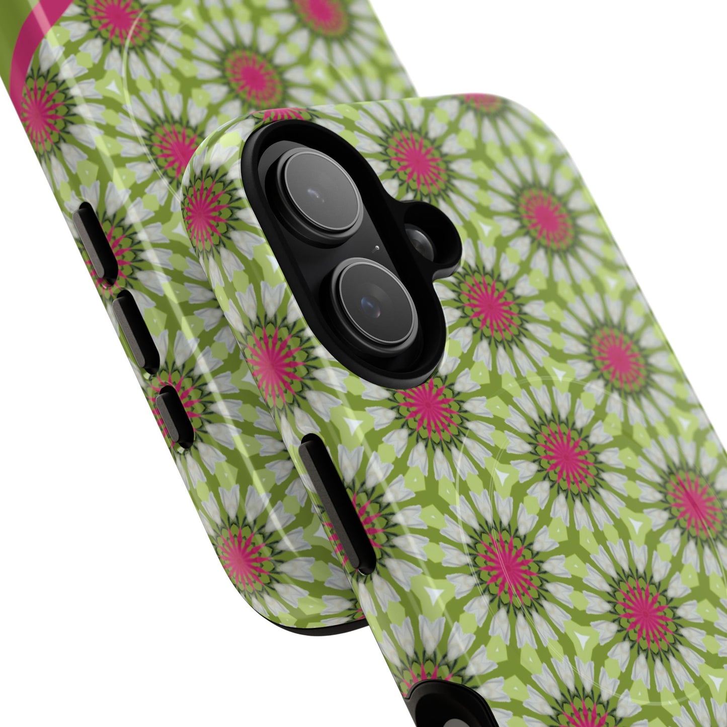 Personalized Meadow Mandala Bloom Vibrant Flower  — Green & Pink Geometric Daisy Design