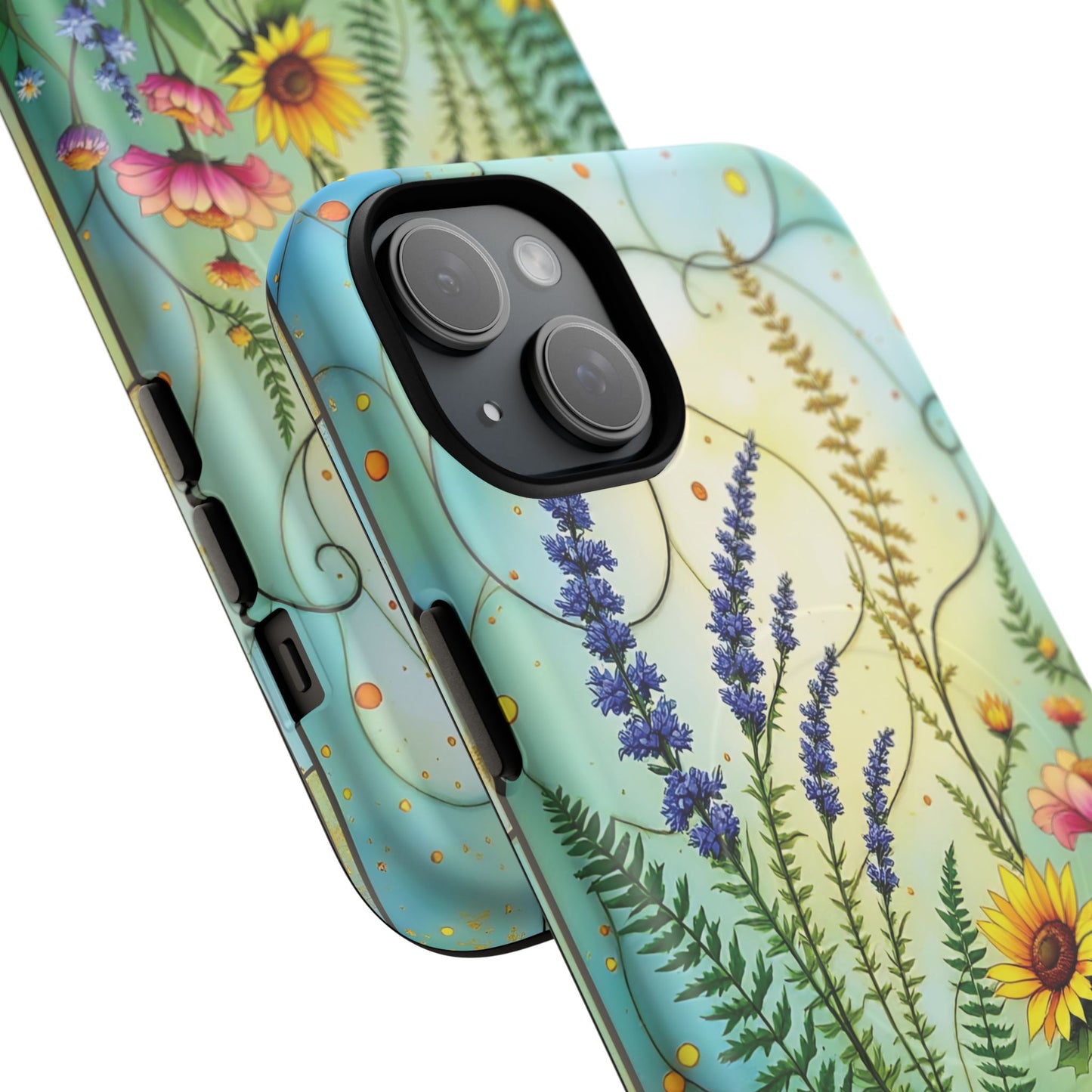 Floral Stained Harmony Glass Tough Magnetic Phone Case | Nature Inspired Design | Durable Protection | Gift for Nature Lovers | Spring Vibe