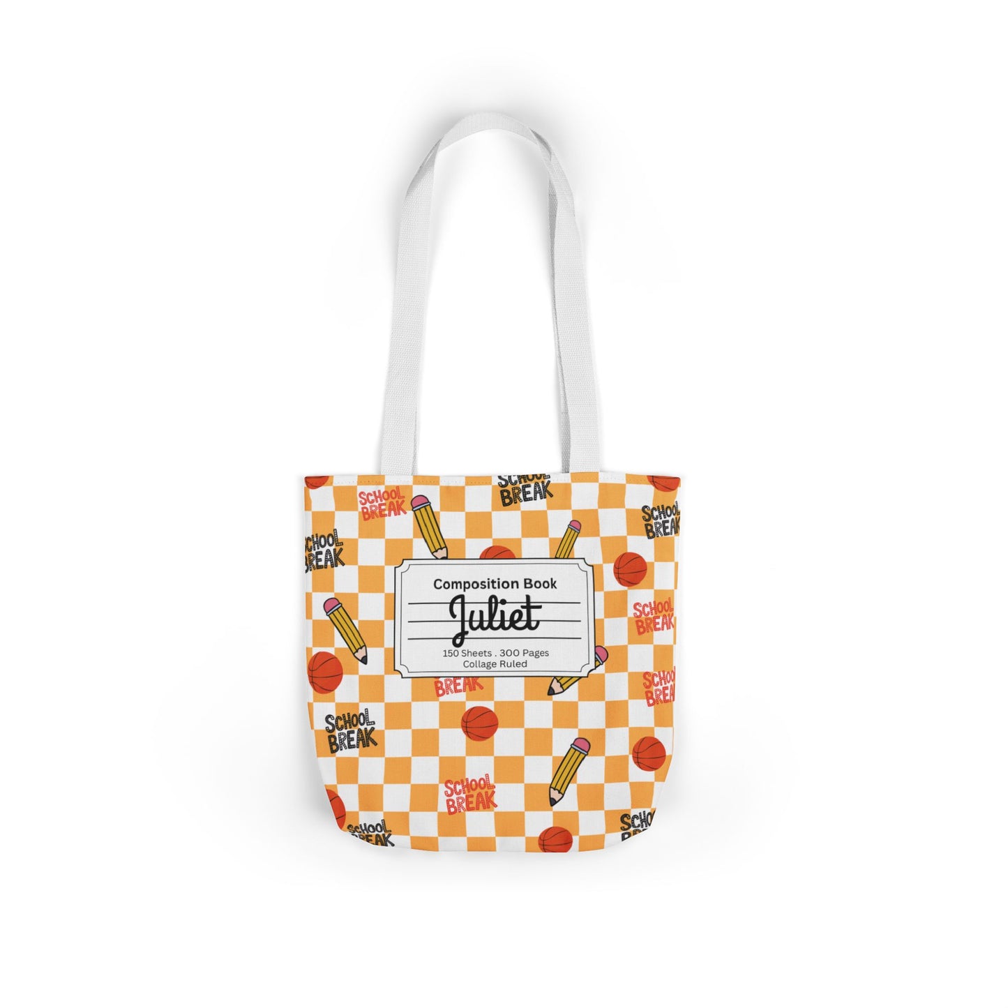 Personalized Orange Schoolyard Chic Composition Book Inspired Canvas Tote Bag with Colorful Straps, Cute School Bag, Eco-Friendly Tote, Back to School Shopping Bag, Teacher Gift Idea