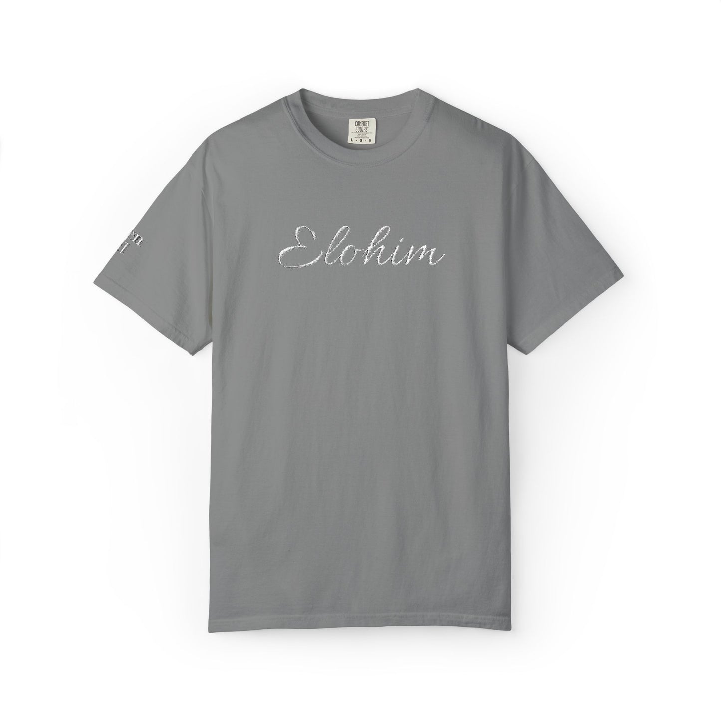 Embroidery 'ELOHIM, GENESIS 1:1' - Faith-Based Unisex Garment-Dyed Comfort Colors T-shirt, Faith Gift Tee, Religious Tee, Embroidery Tee.