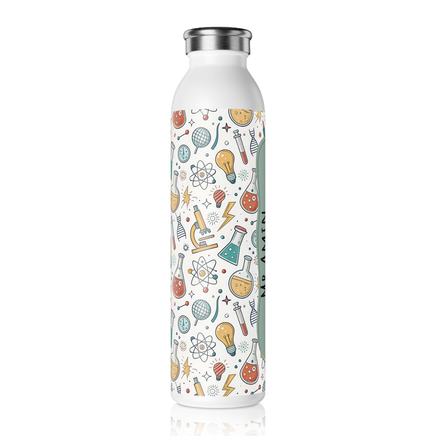 Personalized Slim Water Bottle for Science Lovers, Cool Water Flask, Gift for Teachers, Back to School, Science Fair