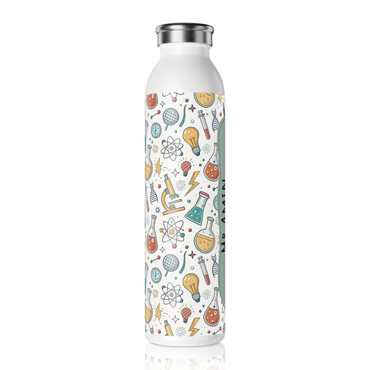 Personalized Slim Water Bottle for Science Lovers, Cool Water Flask, Gift for Teachers, Back to School, Science Fair