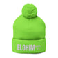Pom-Pom Knit Cap with 'ELOHIM, GENESIS 1:1'  Embroidery Beanie - Stylish Winter Accessory for All Ages, Perfect Gift for Birthdays, Holidays, and Outdoor Activities