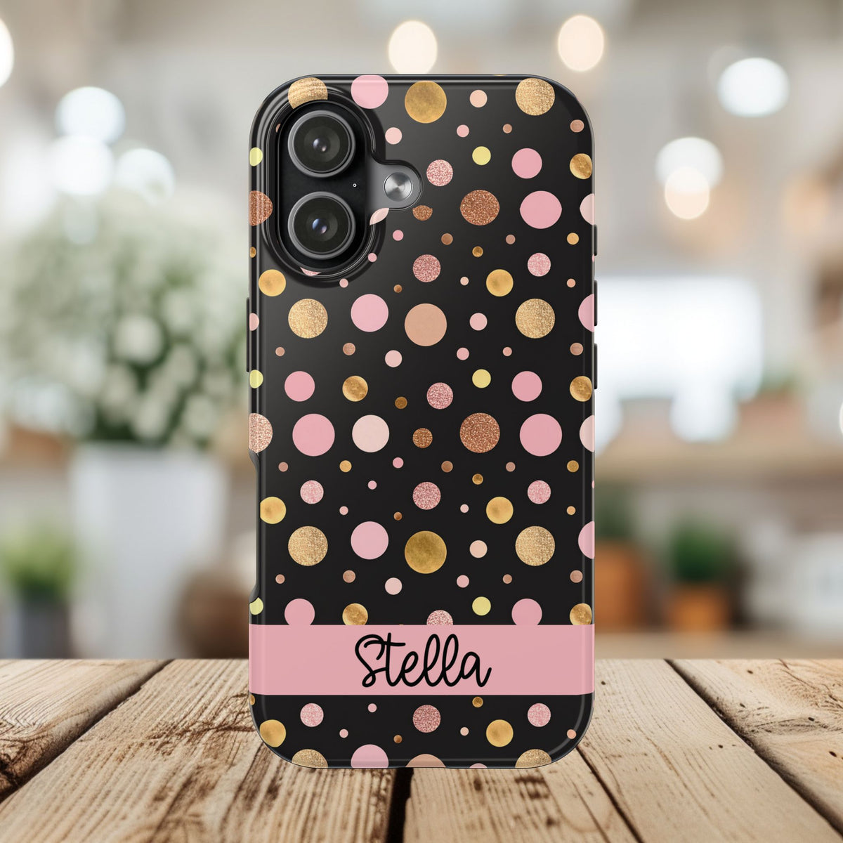 Personalized Gold & Pink Confetti Tough Phone Case — Glitter Dot Protective Phone Cover