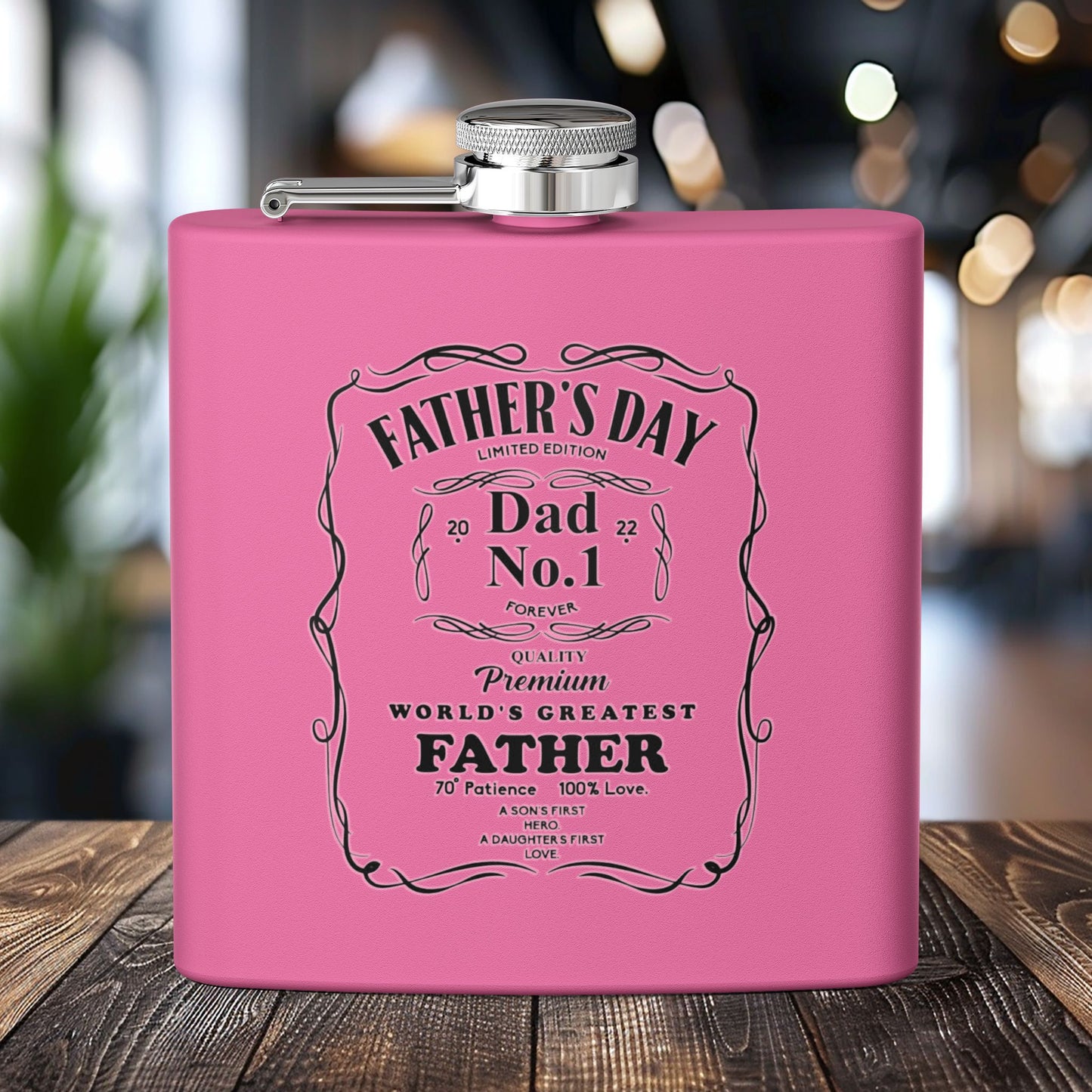 Father's Day Stainless Steel Flask - World's Greatest Dad Gift, Personalized Hip Flask, Groomsmen Gift, Engraved Drinkware