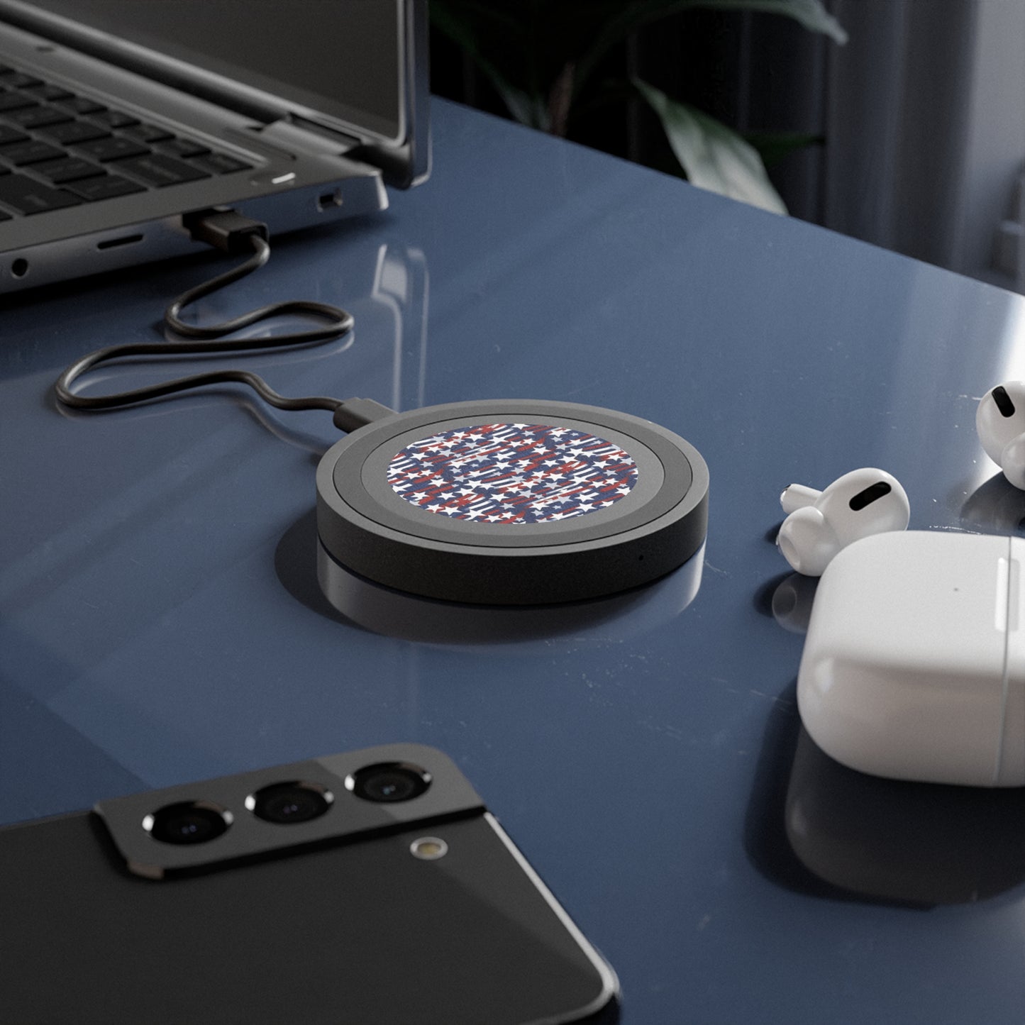 Patriotic Wave Wireless Charging Pad | USA Star Design.