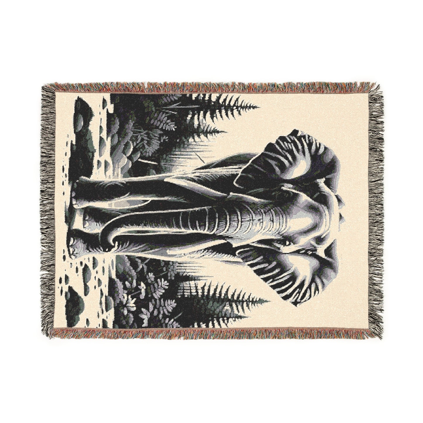 Elephant Illustration Tapestry Woven Blanket