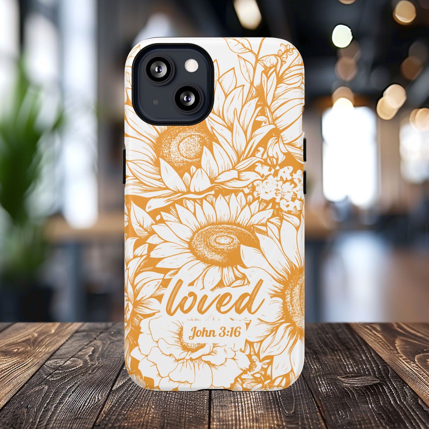 Loved John 3:16, Inspirational Gift, Tough iPhone Magnetic Case Scripture, Sunflower Bible Verse, MagSafe® iPhone® Tough Case, iPhone 14, iPhone 15, iPhone 16, Pro, Pro Max, Plus