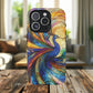 Mosaic Peacock Feathers Magnetic Phone Case, Tough Phone Shell, Vibrant Art Case, Gift for Her, Unique Phone Accessory, Wildlife Lover's Gift, Stained Glass Case.