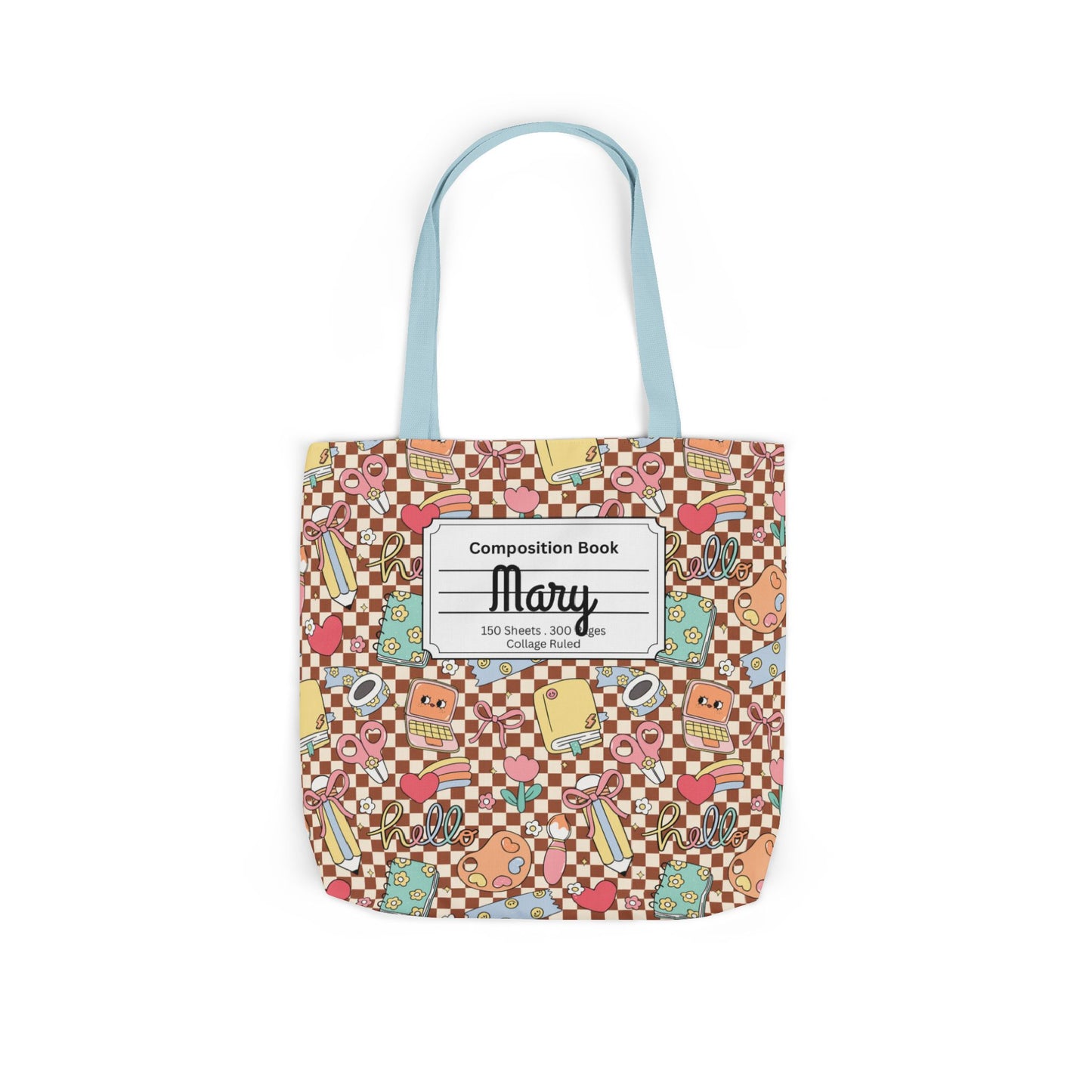 Personalized Brown Doodle Daydream Composition Book Inspired Canvas Tote Bag with Colorful Straps, Cute School Bag, Eco-Friendly Tote, Back to School Shopping Bag, Teacher Gift Idea