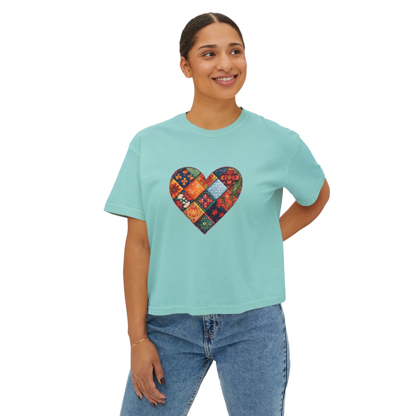 Patchwork Heart Women's Comfort Colors Boxy Tee