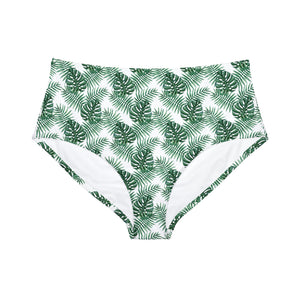 White Tropical Bliss High-Waist Hipster Bikini Bottom (AOP)