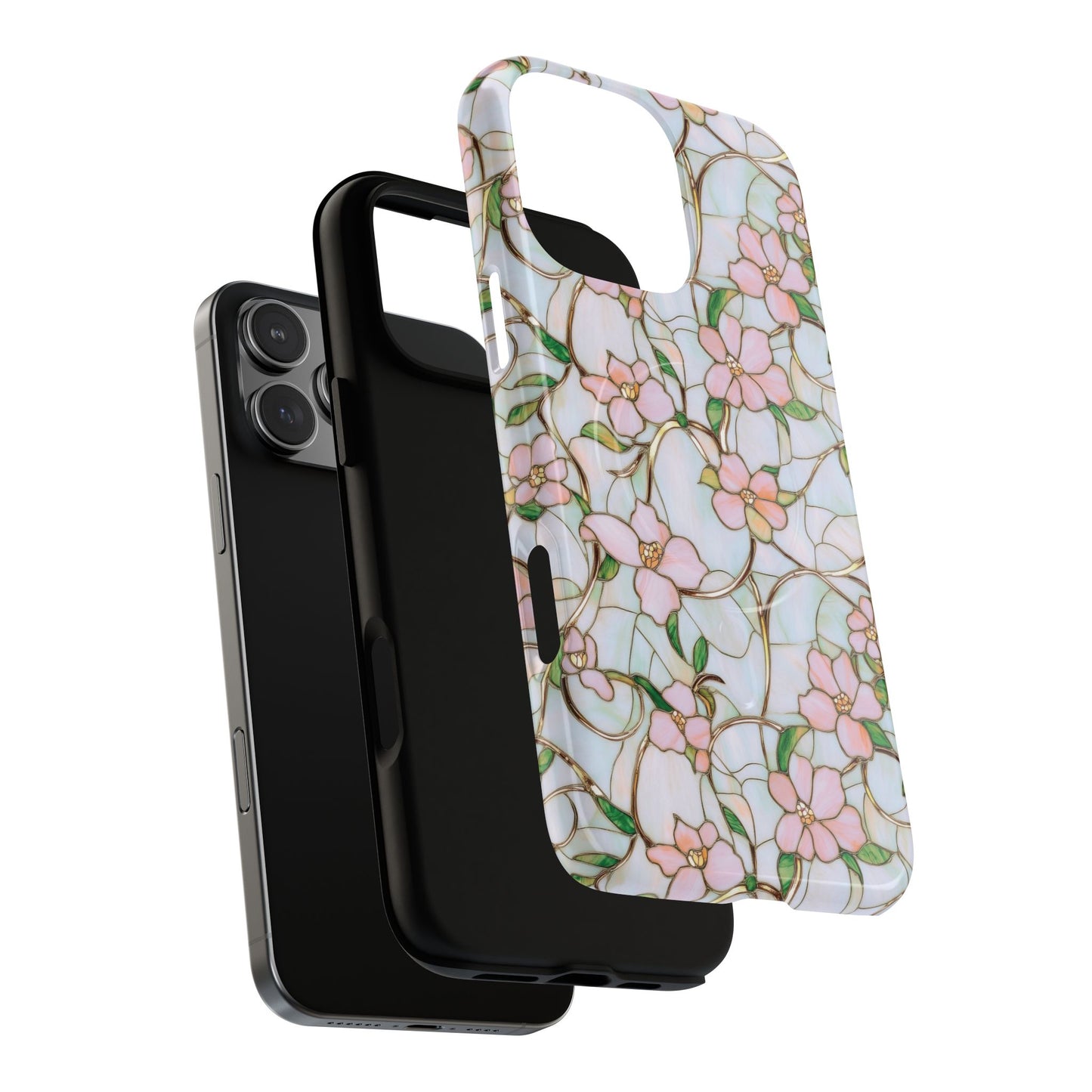 Blossom Veins Tough iPhone Magnetic Cases, Elegant Floral Designs, iPhone Floral Stained Glass Stylish Accessory, Protective Mobile Cover, Unique Gift Idea