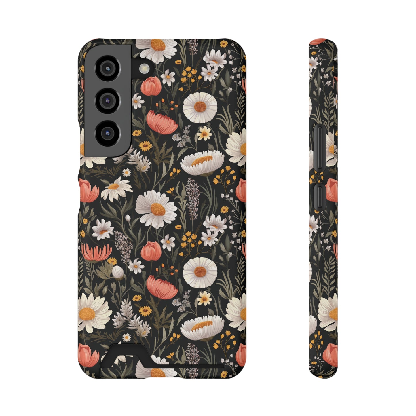 Blossom Elegance: Noir Garden iPhone and Samsung Case With Card Holder