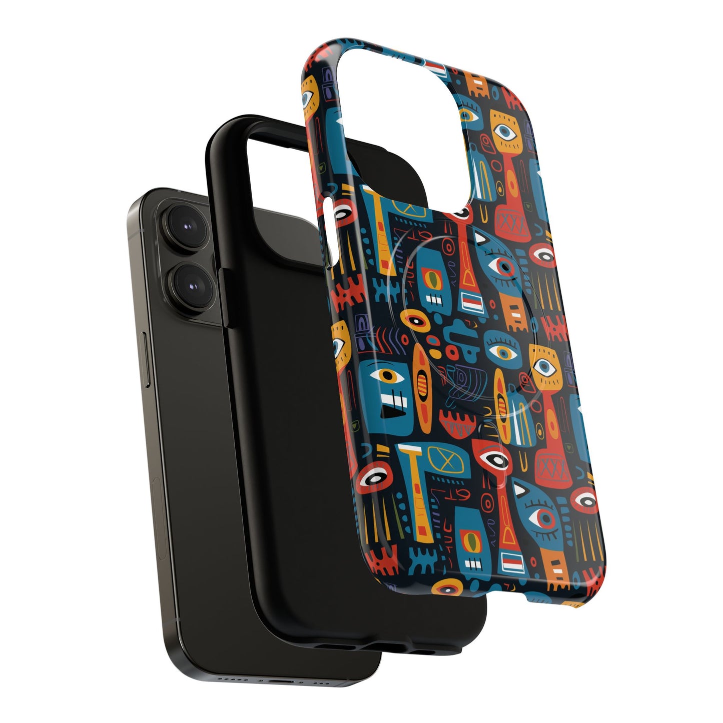 Urban Totem Vibe Tough iPhone Magnetic Case, Colorful Bohemian Art, Unique Gift for Him/Her, Holiday Accessory, iPhone Protection, MagSafe iPhone Case.
