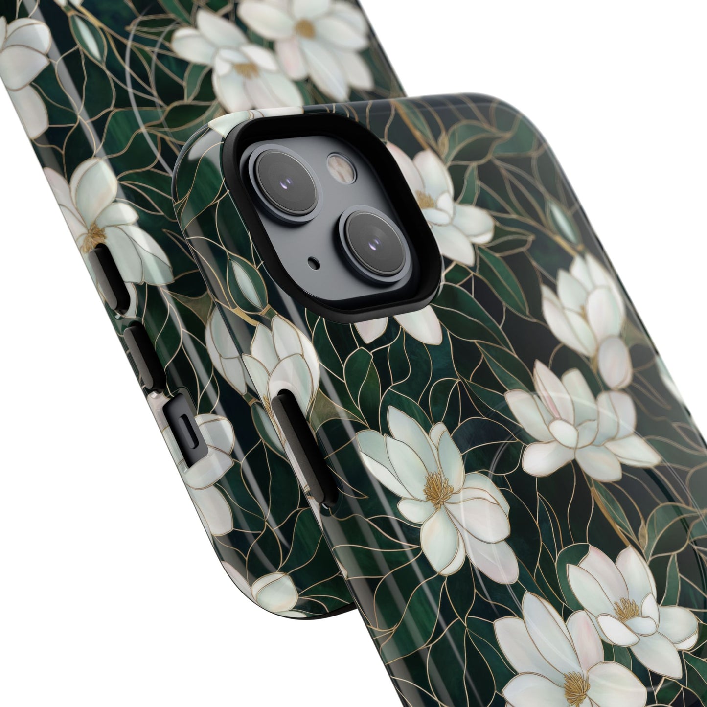 Midnight Magnolia Tough iPhone Magnetic Case, Stylish Stained Glass iPhone Protection, Nature Lover Gift, Spring Vibes
