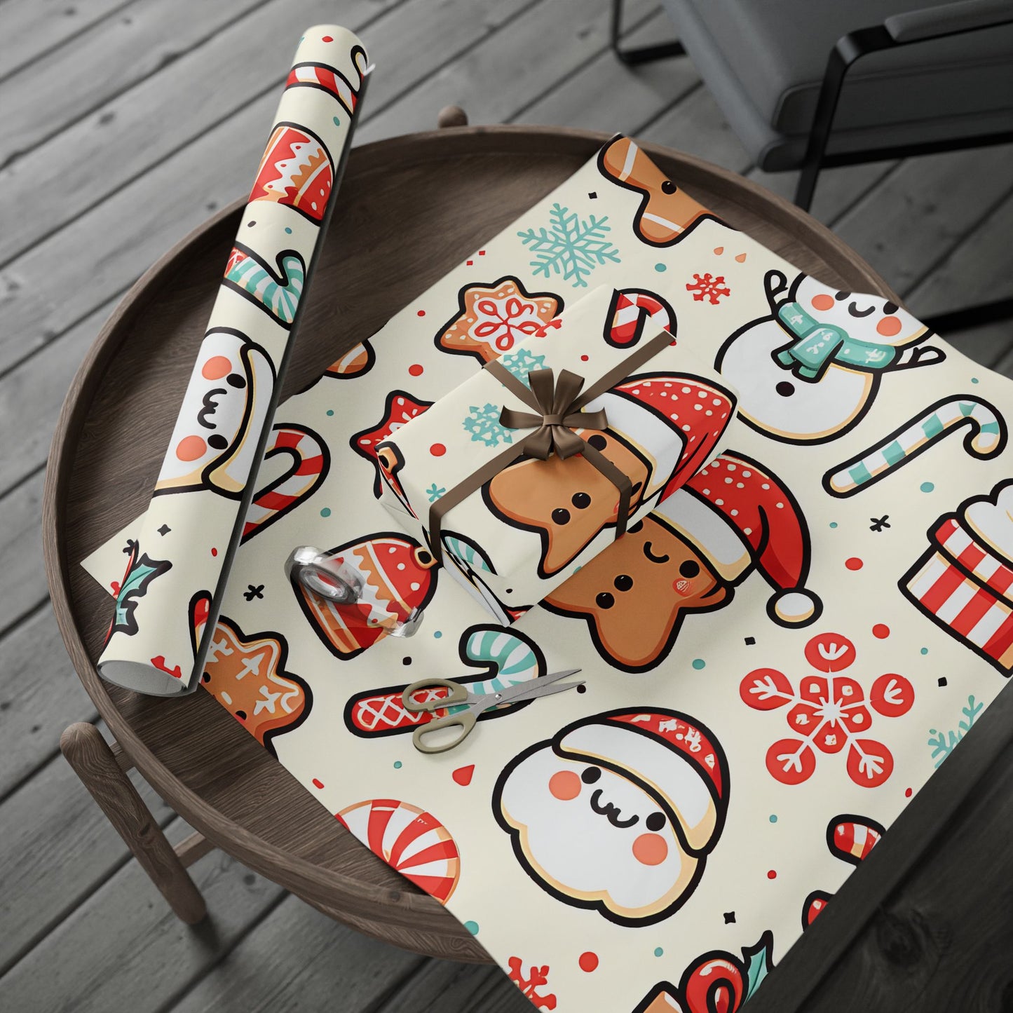 Wrapping Papers - Cream Ginger Bread Holiday Collection - Matte or Glossy Finish - 90gsm Paper