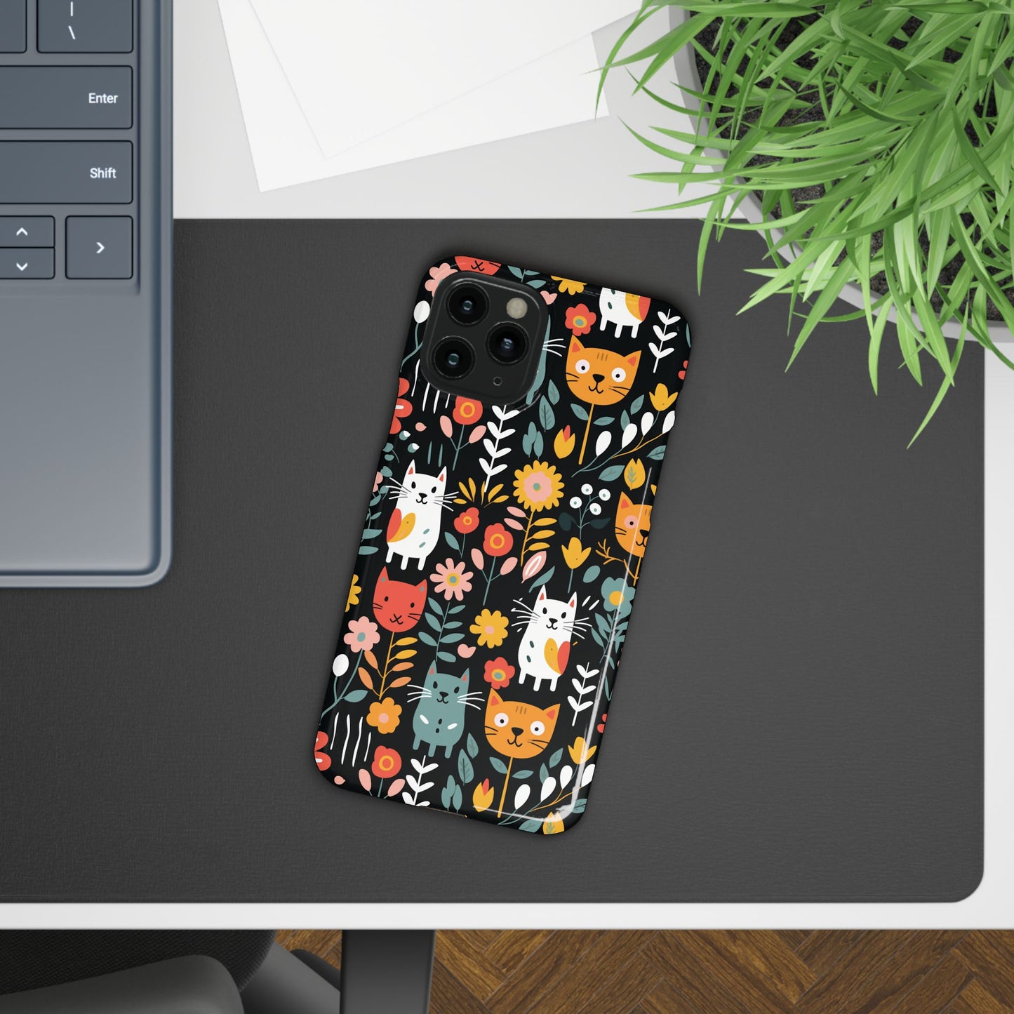 Whimsical Feline Garden Slim Cases for iPhone and Samsung Phones