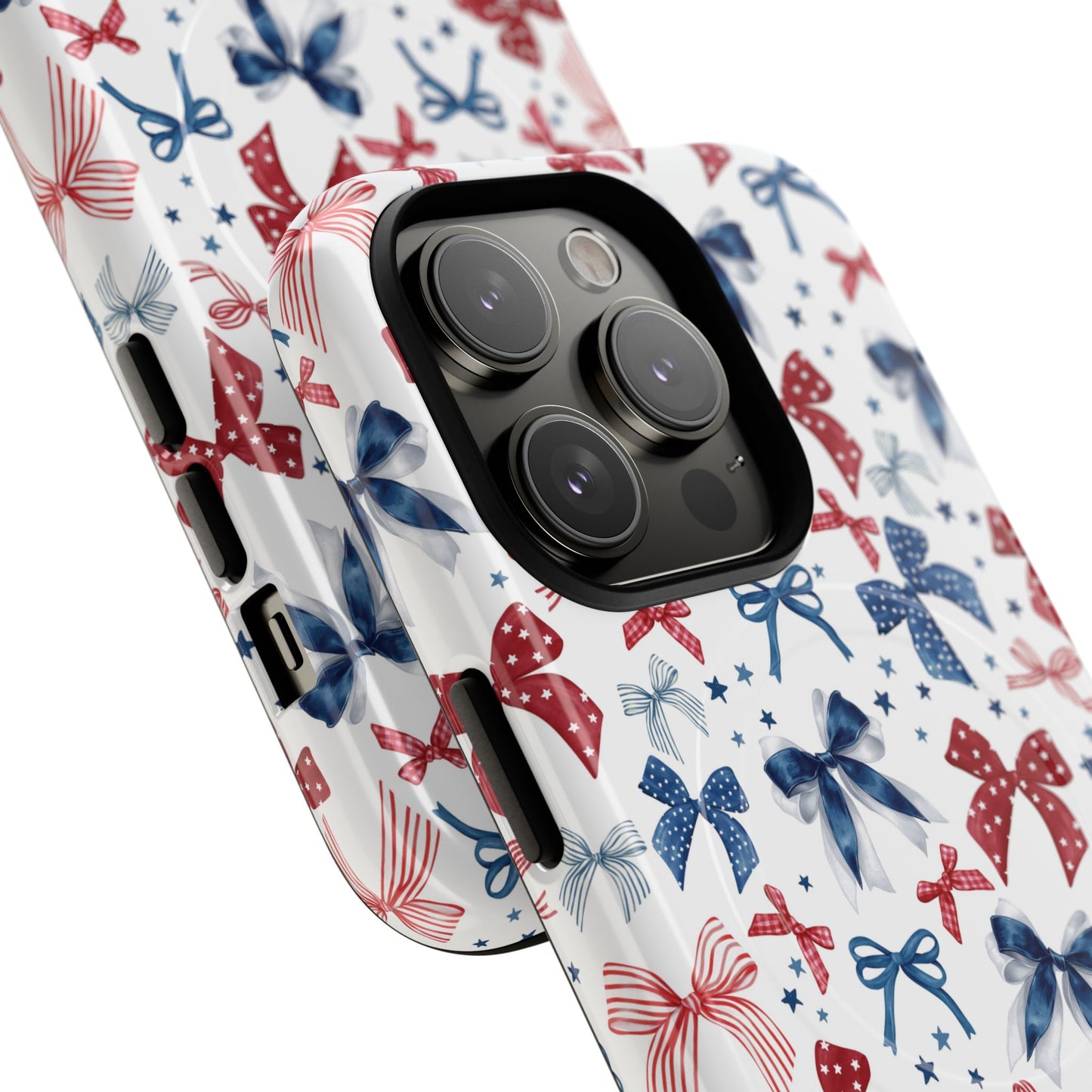 Patriotic Coquette Tough iPhone Magnetic Case, Stylish Gift for Her, Summer Celebrations, Cute Bow Design