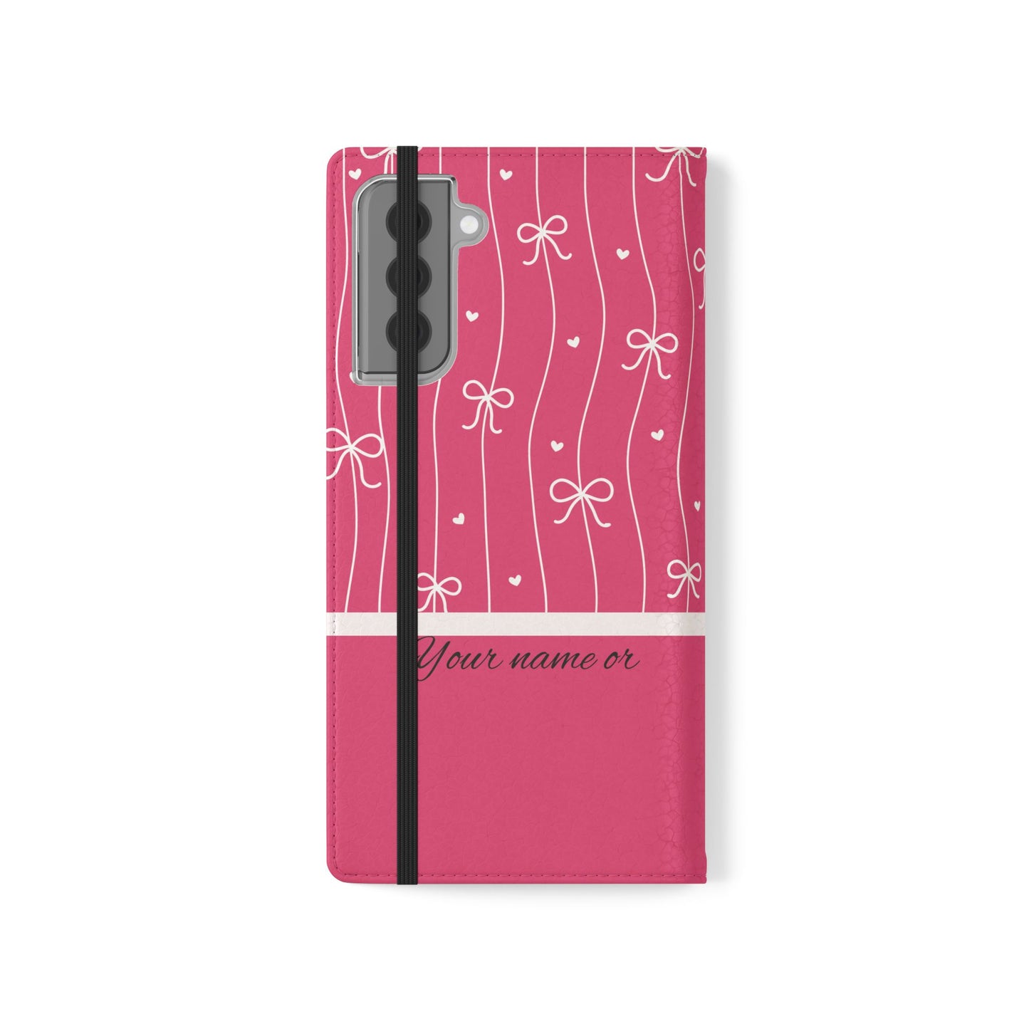 Personalized Pink Bow Coquette Flip iPhone and Samsumg Case — Custom Name or Affirmation Wallet Cover
