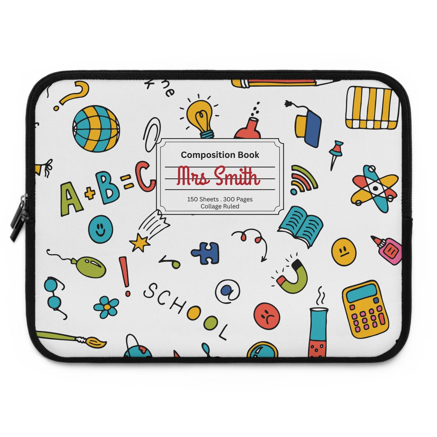 Personalized Classroom Couture Laptop Sleeve with Composition Book Inspired Design, Customizable Tech Case, School Supplies, Gift for Students, College Essentials, Back to School
