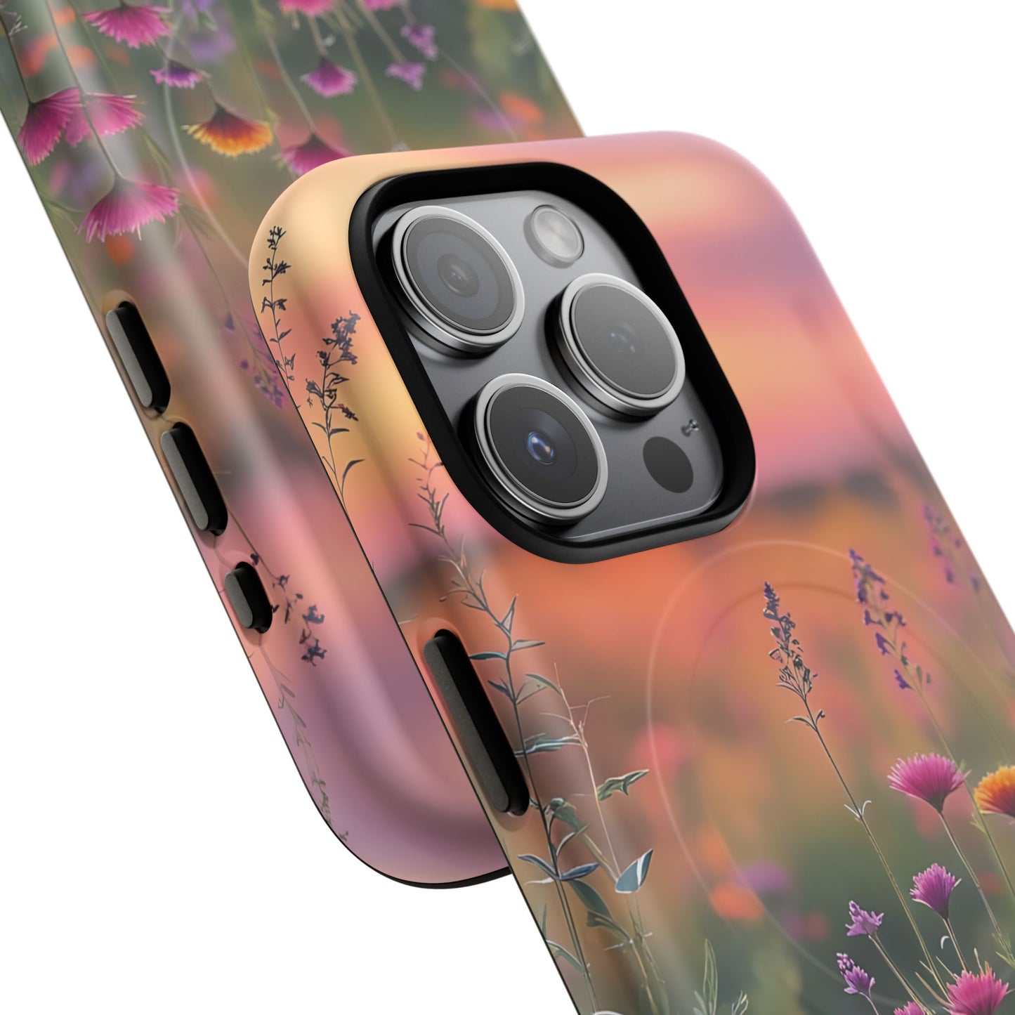 Floral Sunset Phone Case, Tough Magnetic Cases for iPhone, Nature Lover Gift, Durable Protection, Eco-Friendly Phone Accessory