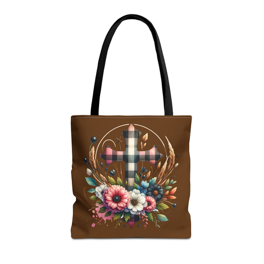 Faith and Floral Cross Heart Tote Bag