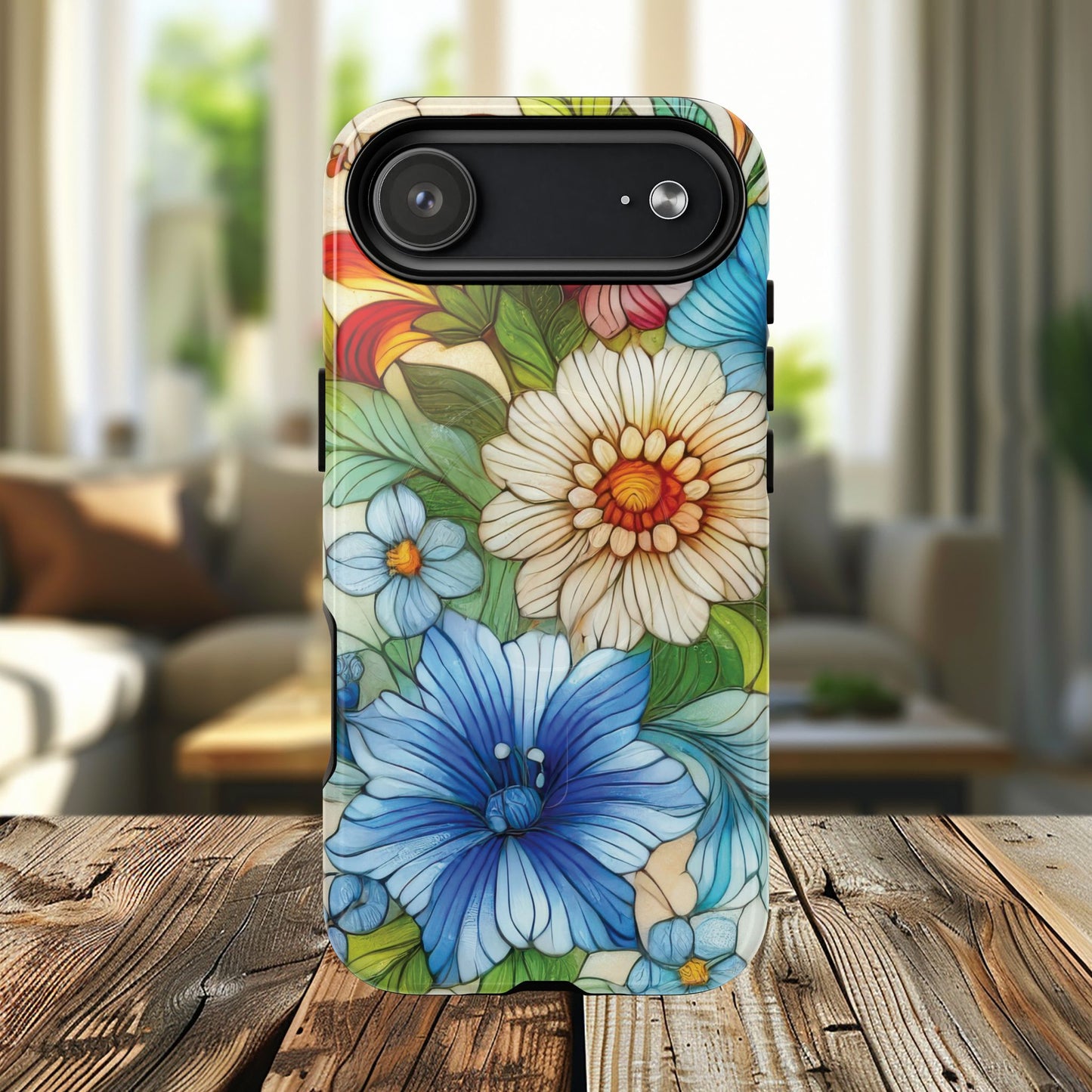 Botanical Radiance Tough iPhone Magnetic Case, Customizable Durable iPhone Cover | Ideal Gift for Nature Lovers, Floral Stained Glass Gift